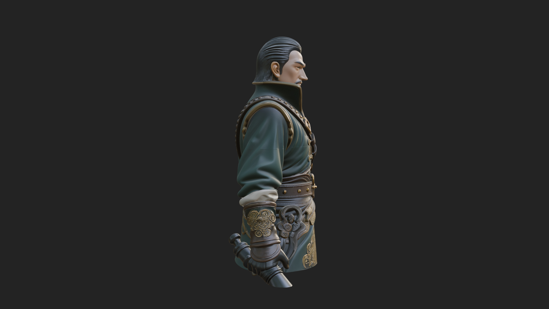 Coat Wearing Swordsman Bust Design 1 3D Print Model 3D Model