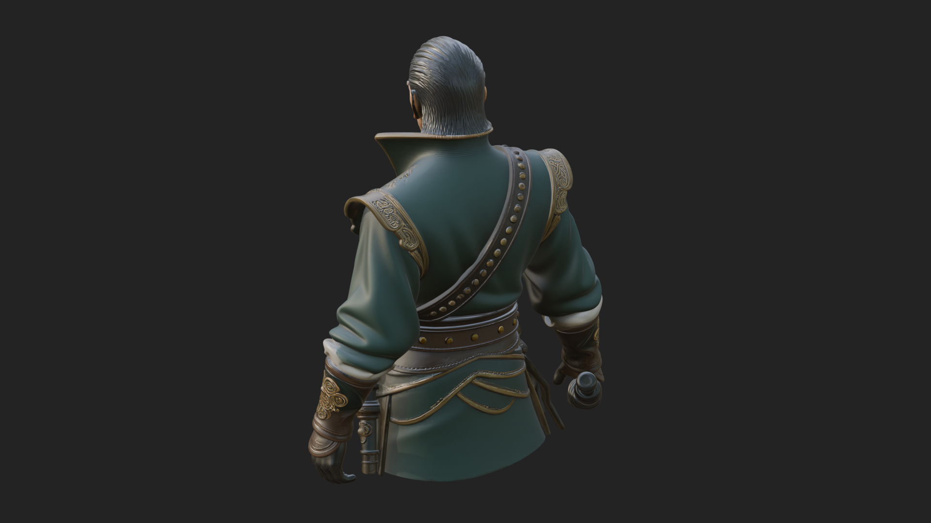 Coat Wearing Swordsman Bust Design 1 3D Print Model 3D Model