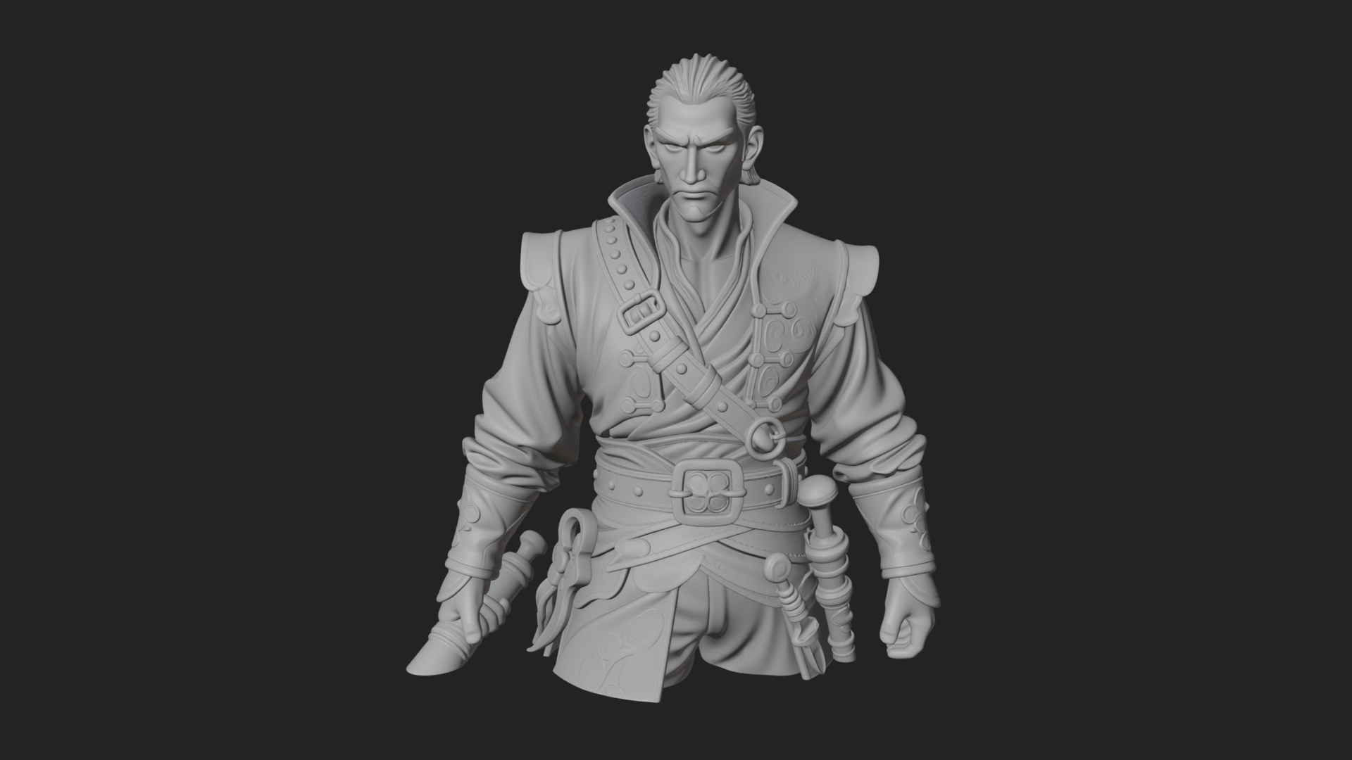 Coat Wearing Swordsman Bust Design 1 3D Print Model 3D Model