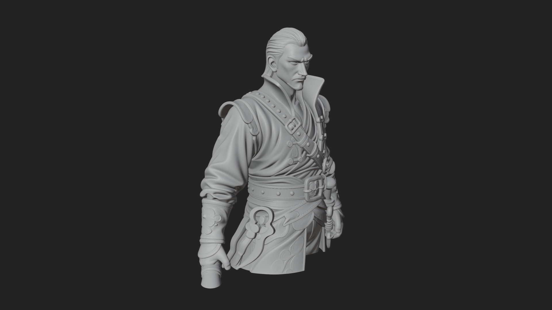 Coat Wearing Swordsman Bust Design 1 3D Print Model 3D Model