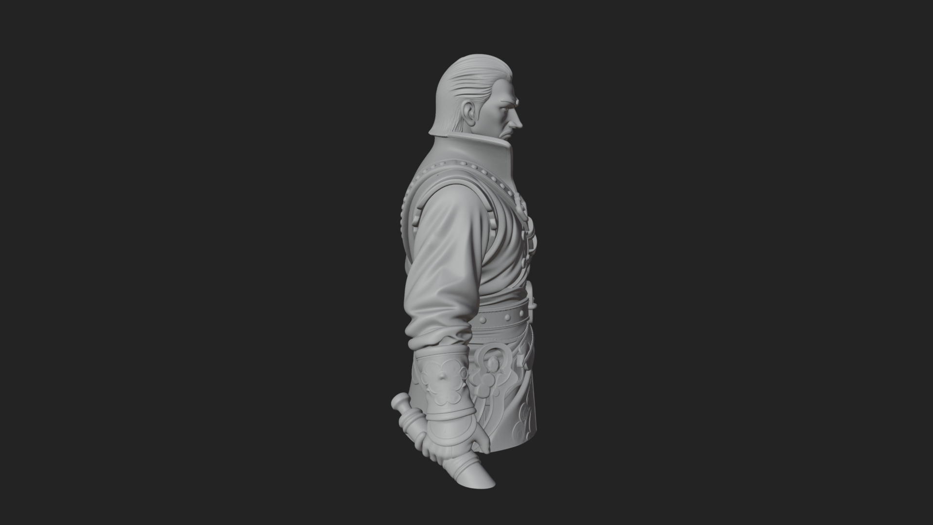Coat Wearing Swordsman Bust Design 1 3D Print Model 3D Model