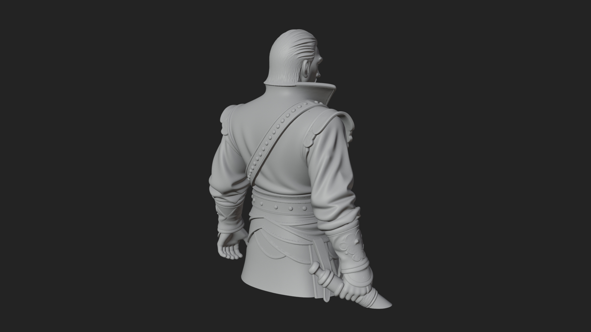 Coat Wearing Swordsman Bust Design 1 3D Print Model 3D Model