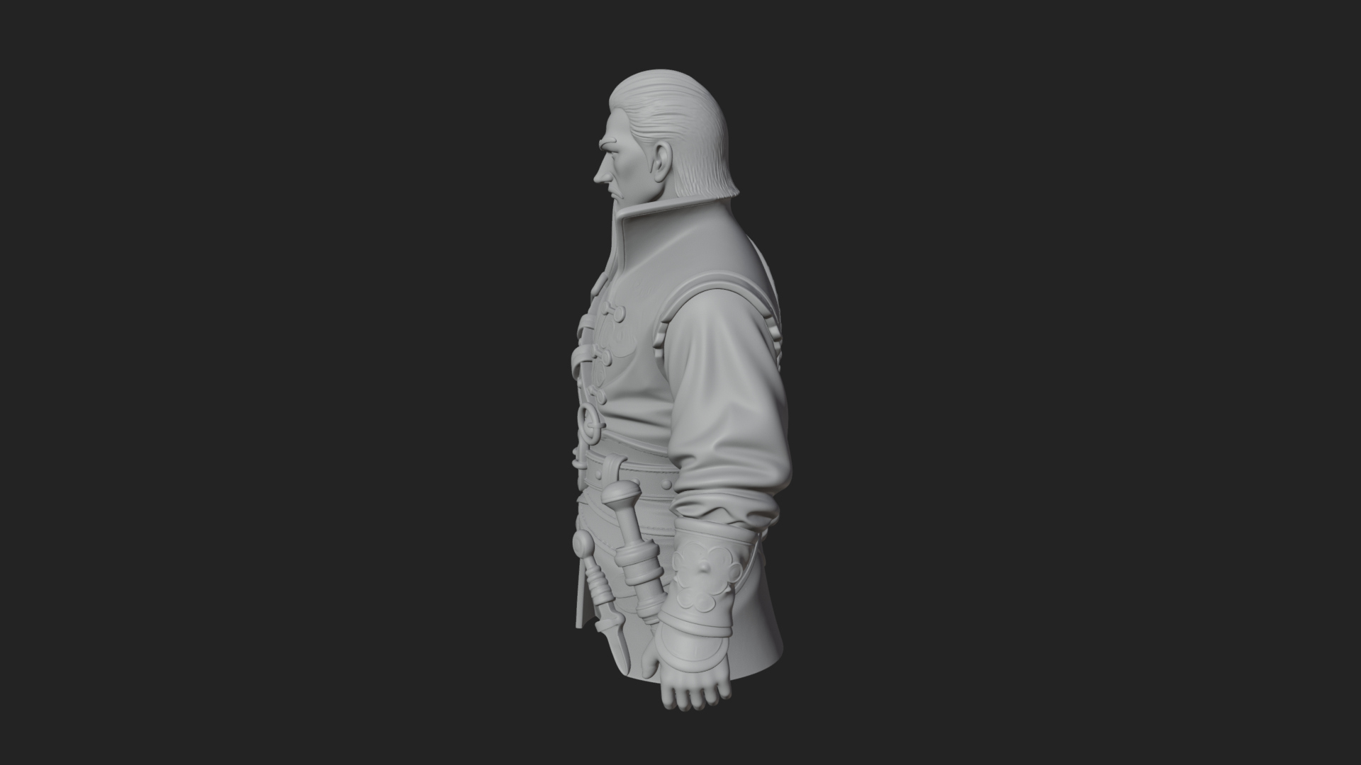Coat Wearing Swordsman Bust Design 1 3D Print Model 3D Model