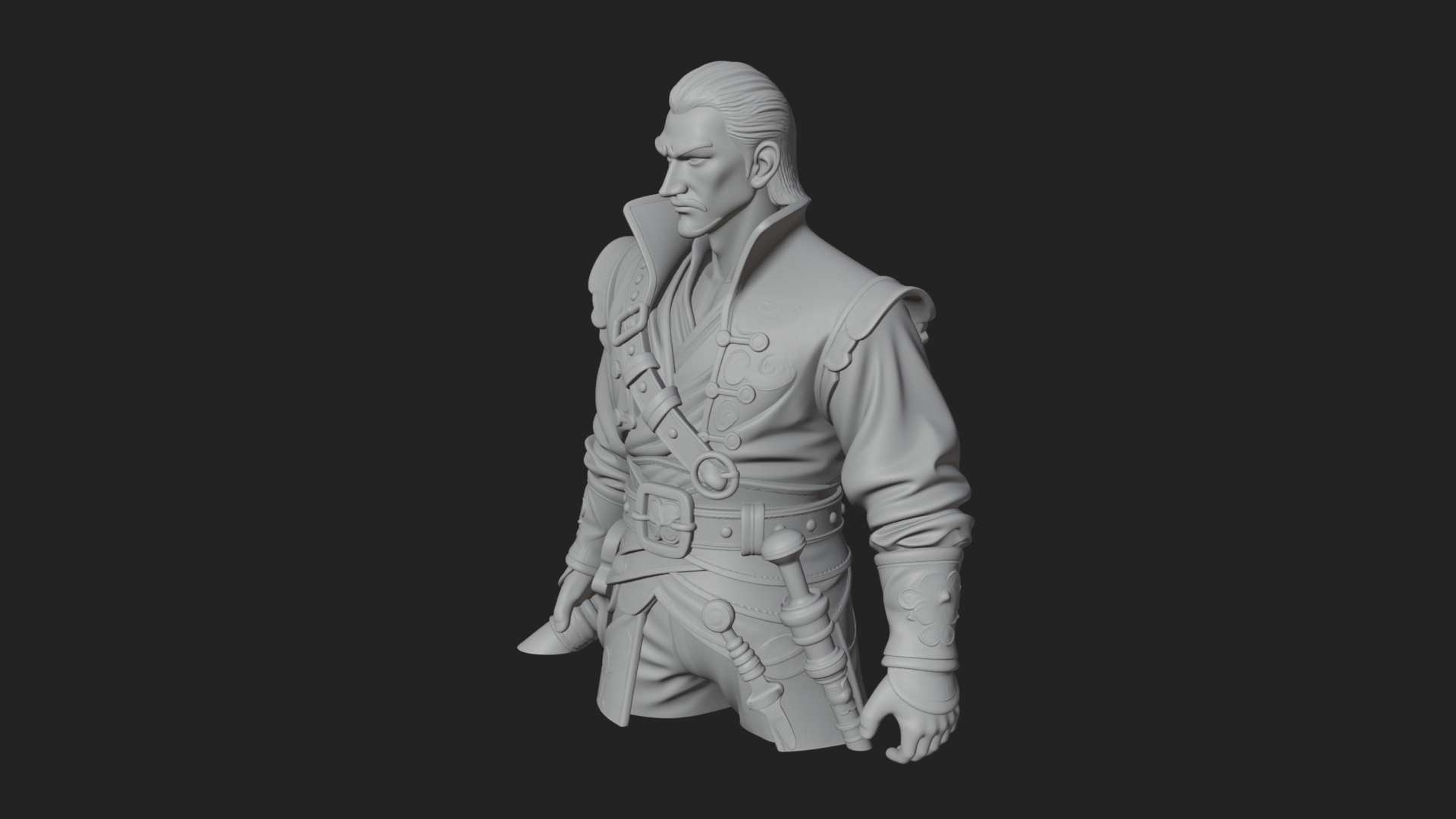 Coat Wearing Swordsman Bust Design 1 3D Print Model 3D Model
