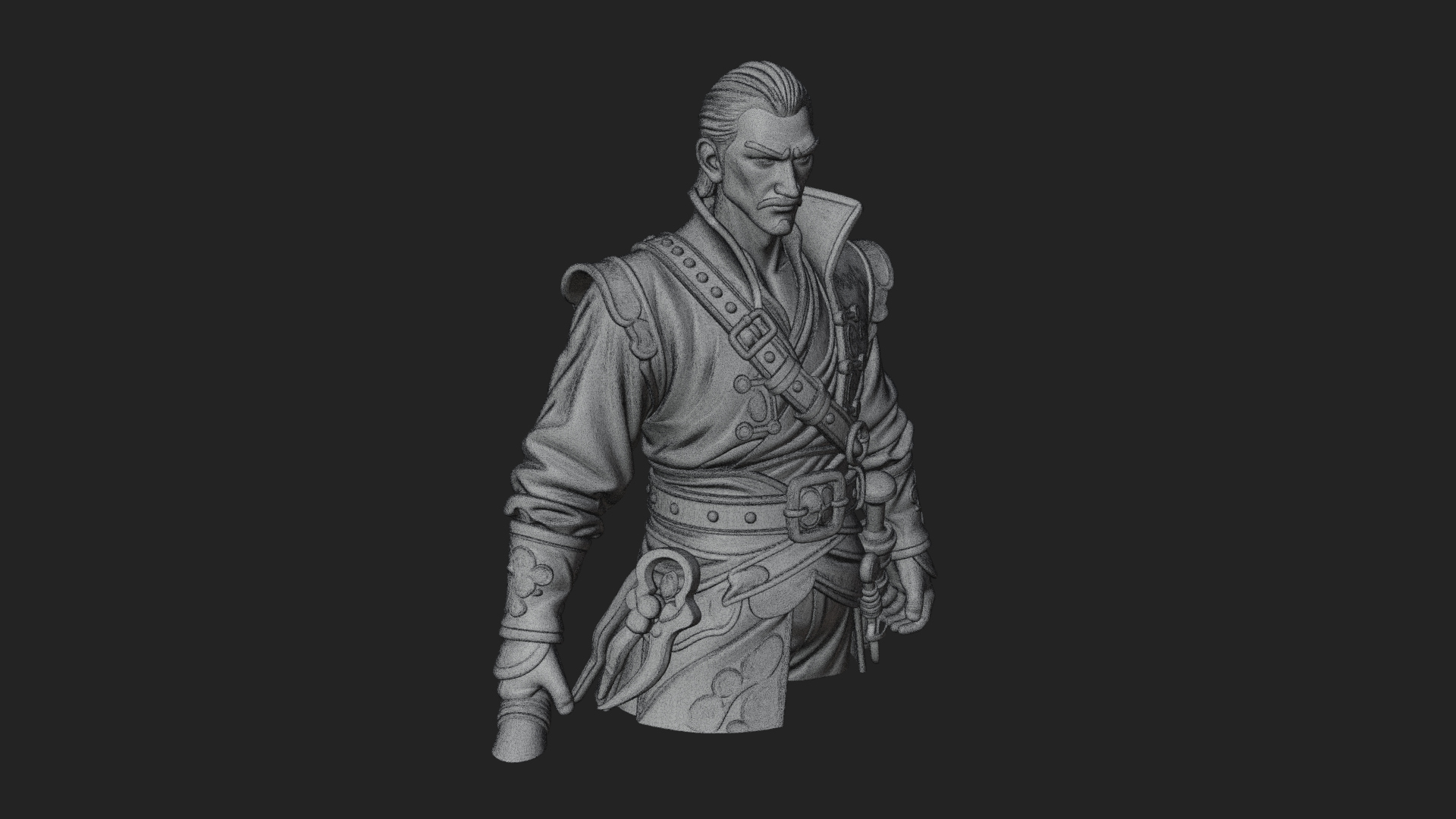 Coat Wearing Swordsman Bust Design 1 3D Print Model 3D Model