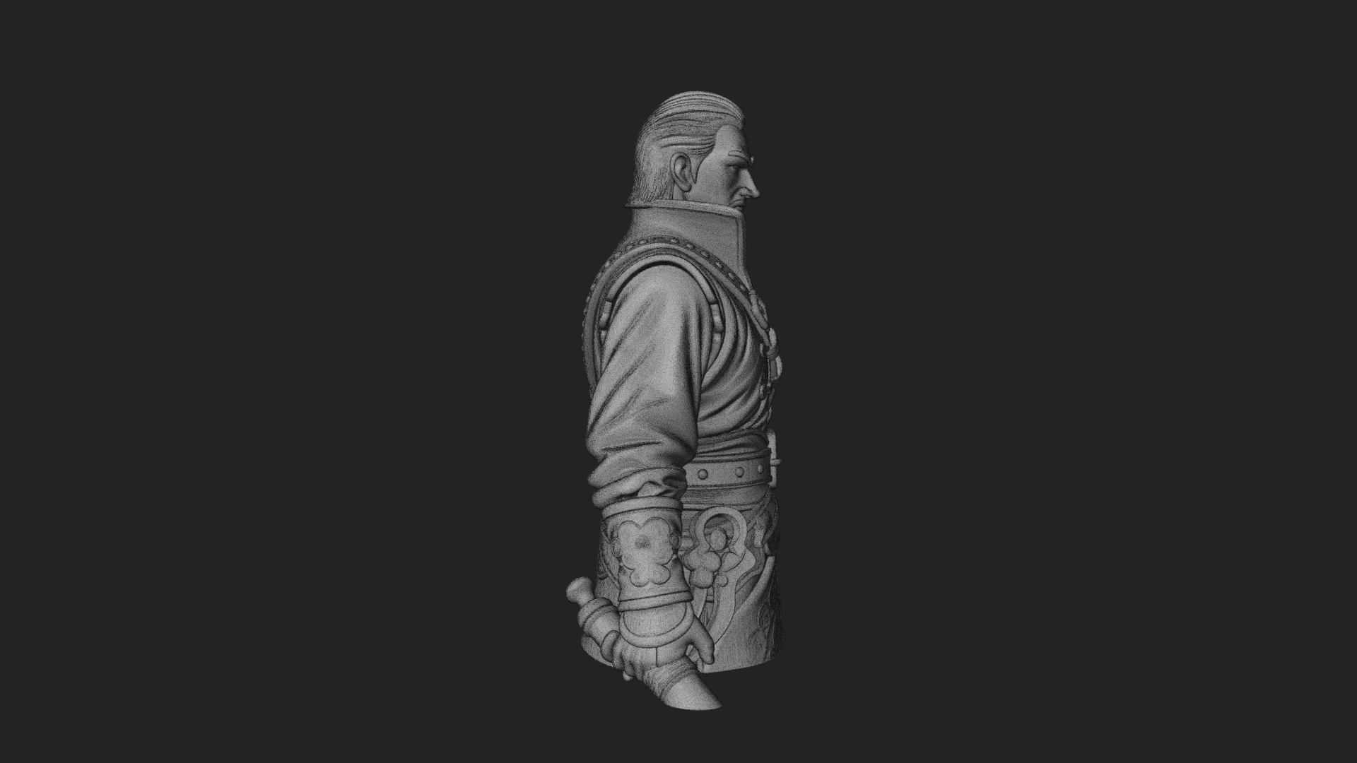 Coat Wearing Swordsman Bust Design 1 3D Print Model 3D Model