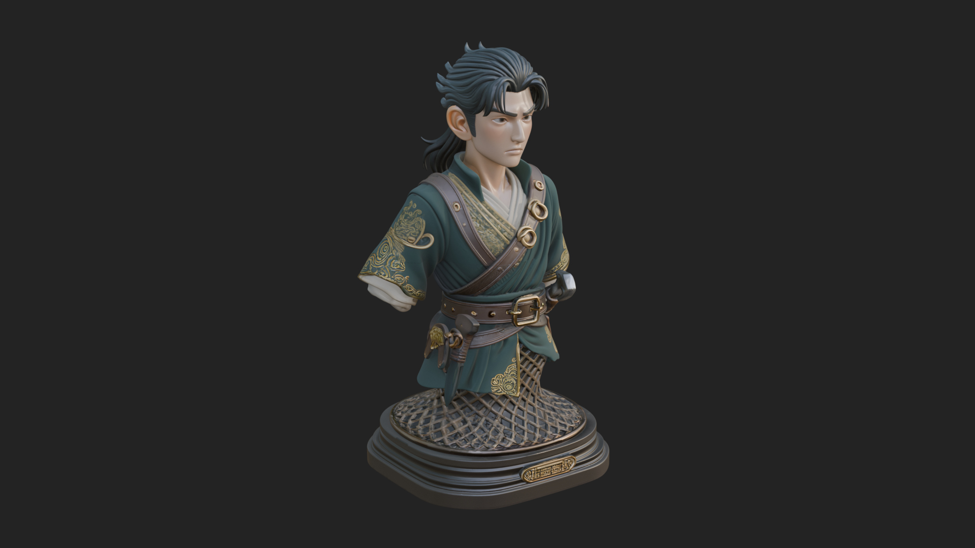 Coat Wearing Swordsman Bust Design 10 3D Print Model 3D Model