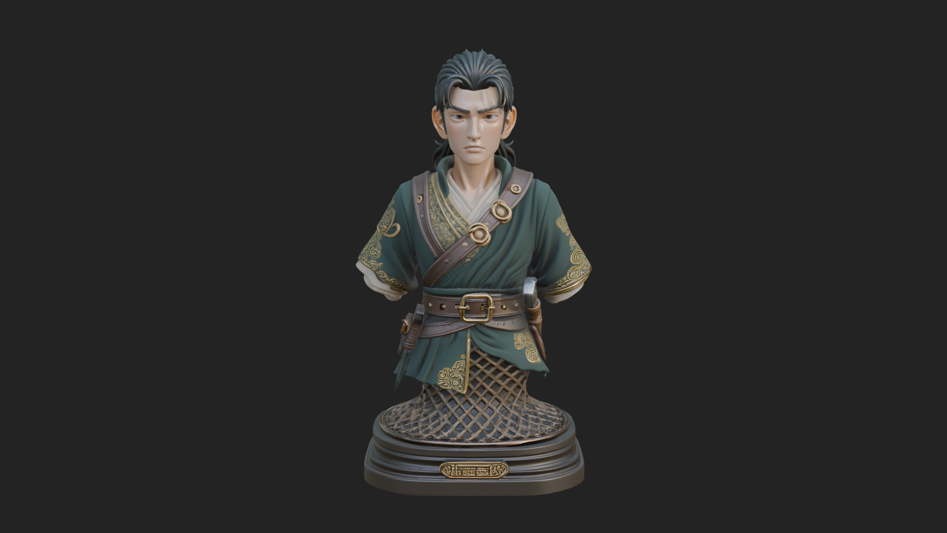 Coat Wearing Swordsman Bust Design 10 3D Print Model 3D Model