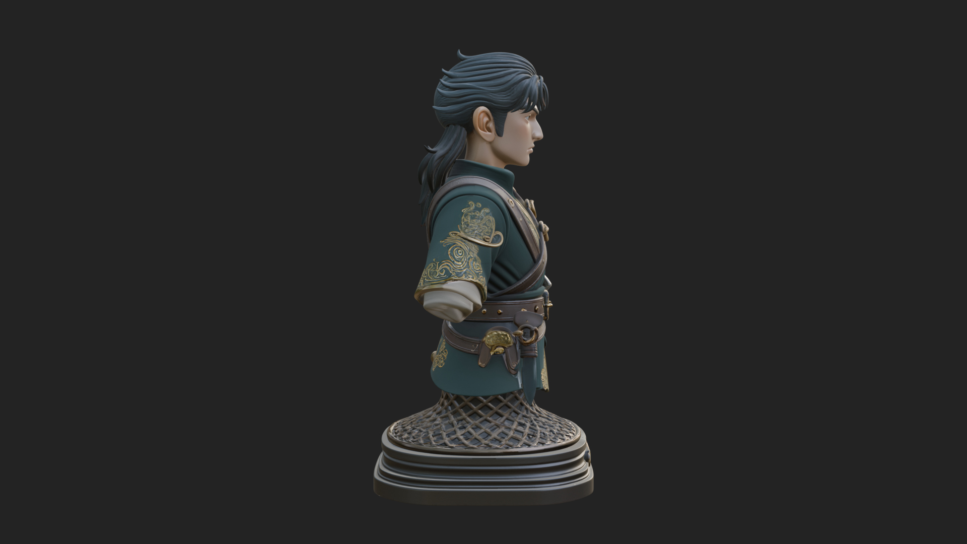 Coat Wearing Swordsman Bust Design 10 3D Print Model 3D Model