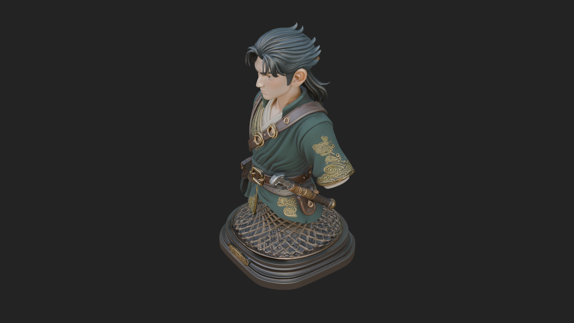 Coat Wearing Swordsman Bust Design 10 3D Print Model 3D Model