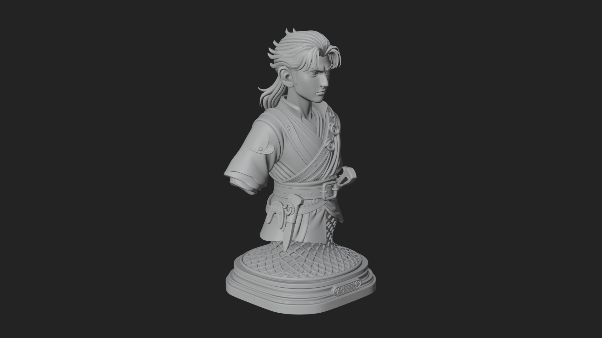 Coat Wearing Swordsman Bust Design 10 3D Print Model 3D Model