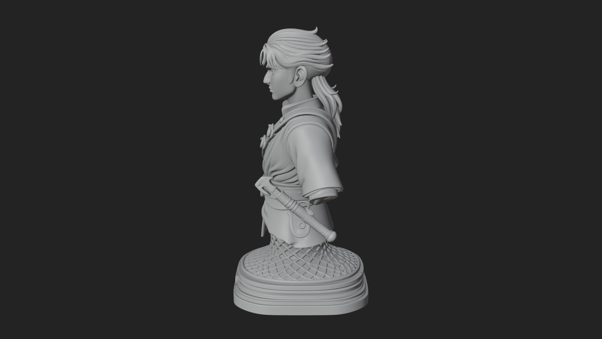Coat Wearing Swordsman Bust Design 10 3D Print Model 3D Model