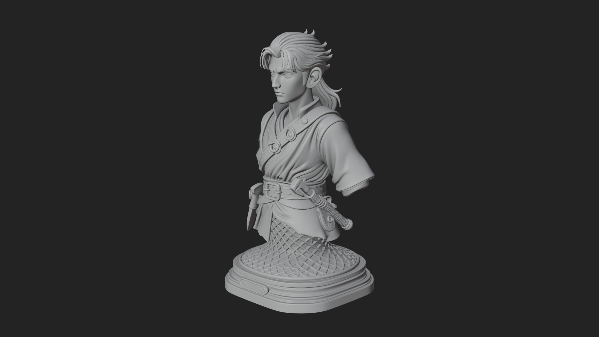Coat Wearing Swordsman Bust Design 10 3D Print Model 3D Model