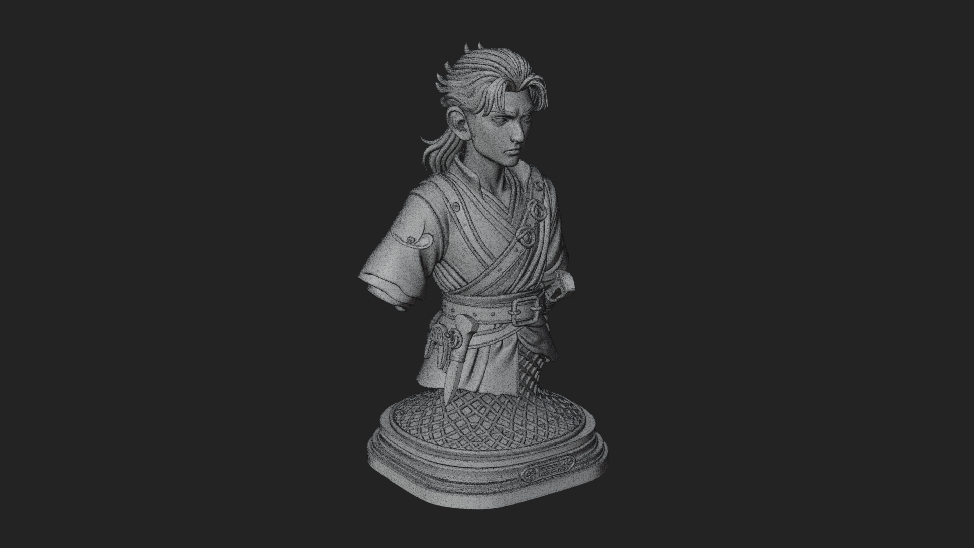 Coat Wearing Swordsman Bust Design 10 3D Print Model 3D Model