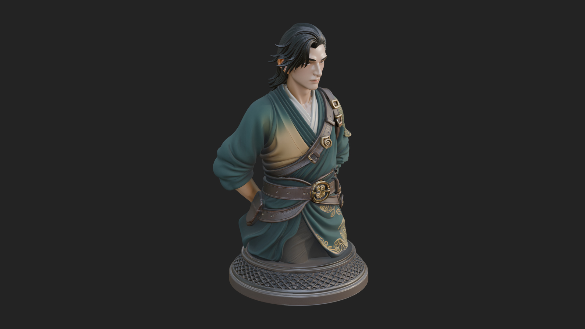 Coat Wearing Swordsman Bust Design 11 3D Print Model 3D Model