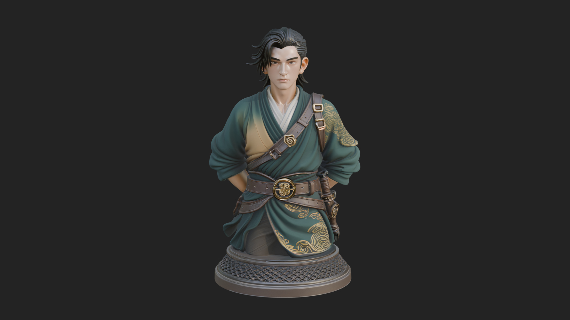 Coat Wearing Swordsman Bust Design 11 3D Print Model 3D Model