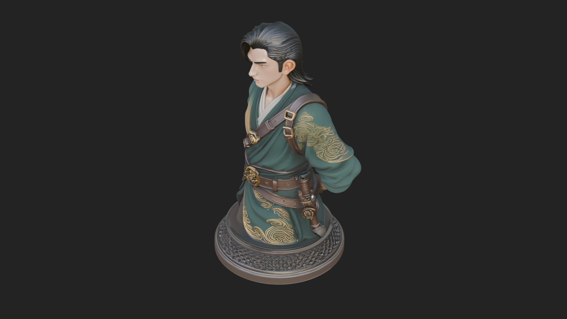 Coat Wearing Swordsman Bust Design 11 3D Print Model 3D Model