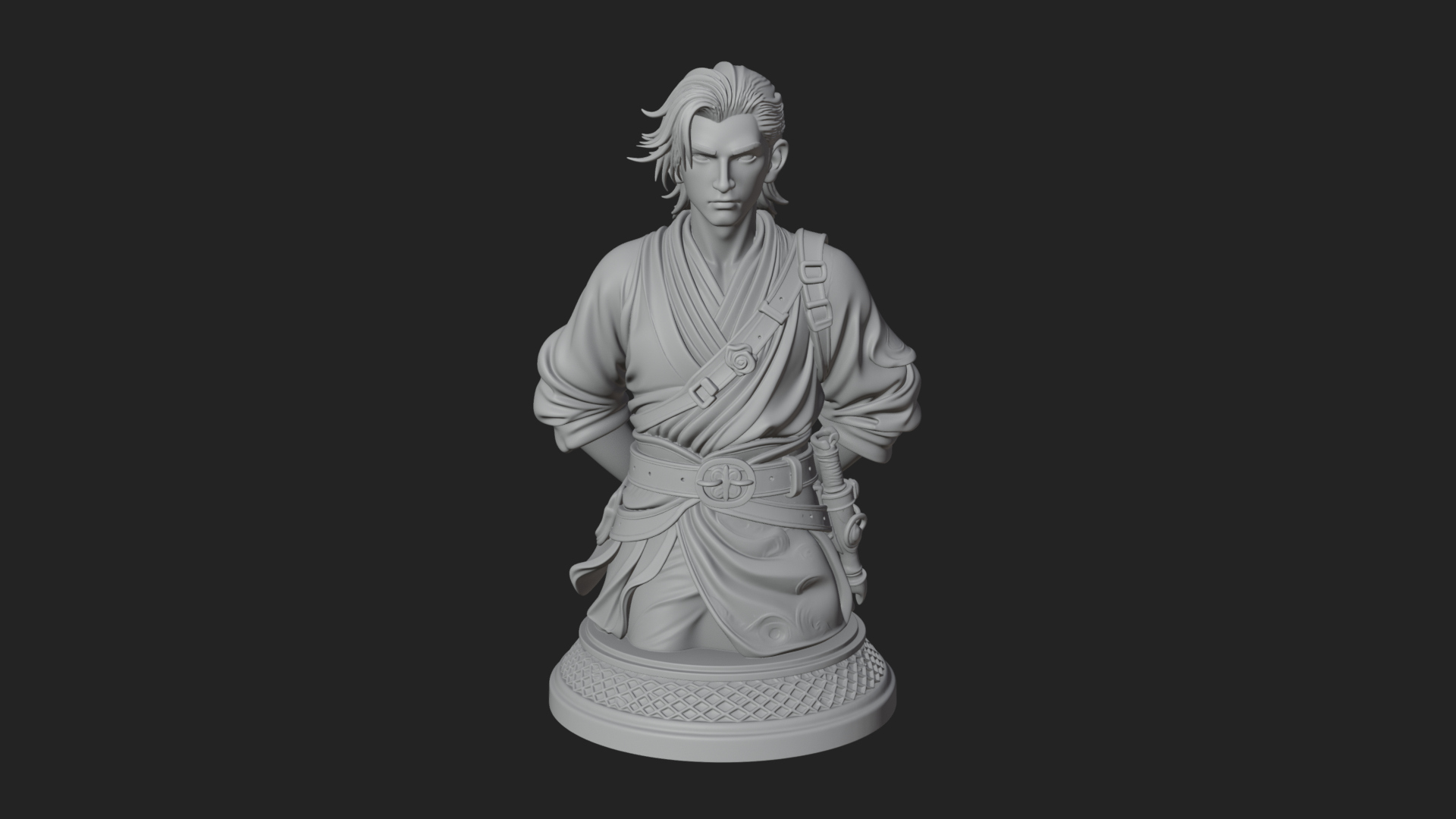 Coat Wearing Swordsman Bust Design 11 3D Print Model 3D Model