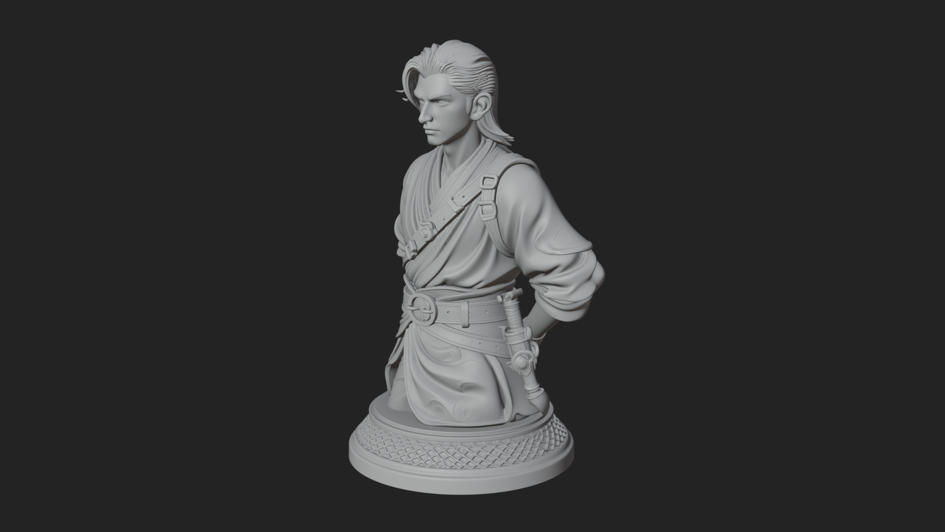 Coat Wearing Swordsman Bust Design 11 3D Print Model 3D Model
