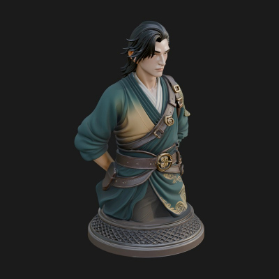 Coat Wearing Swordsman Bust Design 11 3D Print Model