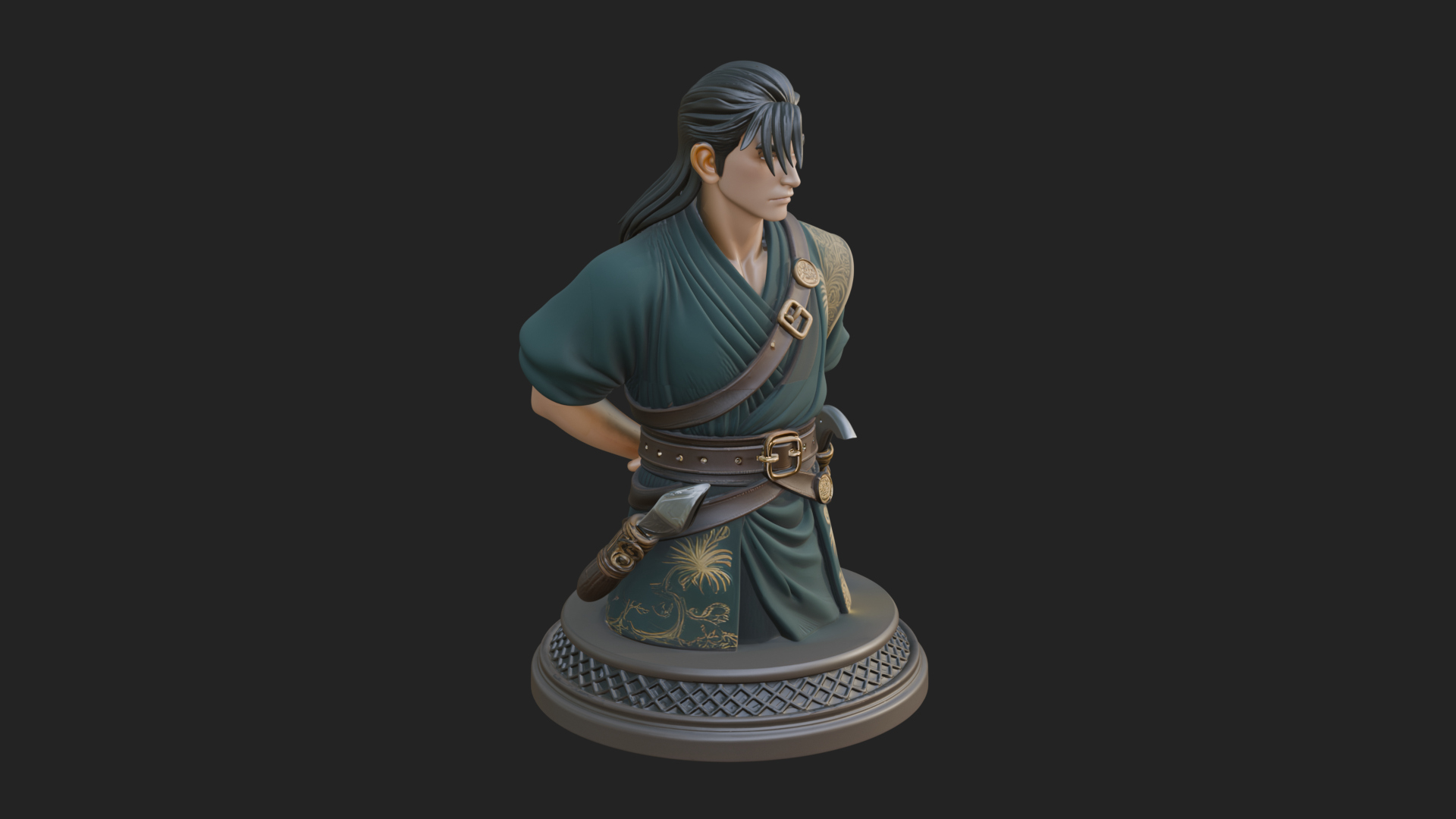 Coat Wearing Swordsman Bust Design 12 3D Print Model 3D Model