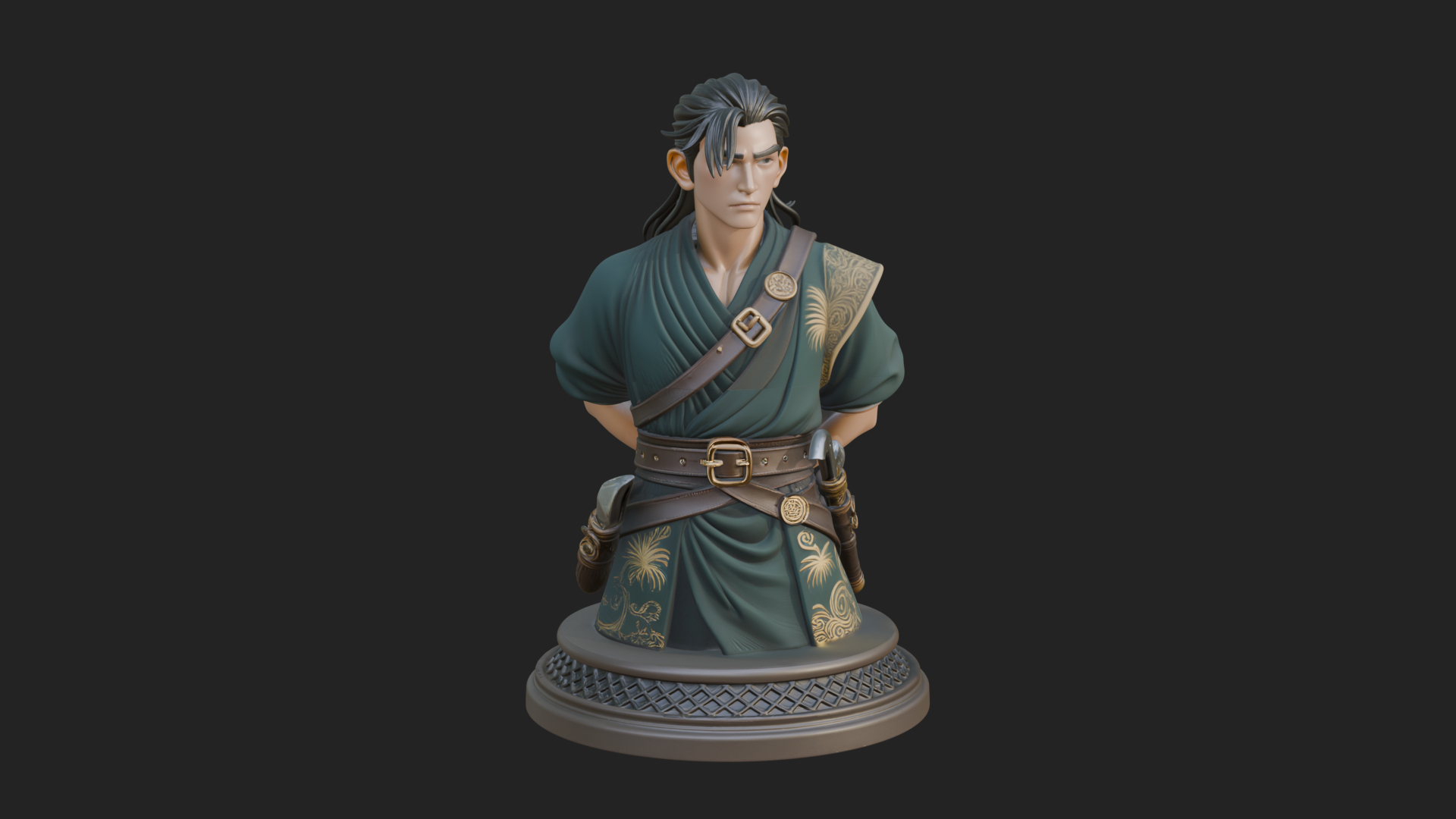 Coat Wearing Swordsman Bust Design 12 3D Print Model 3D Model