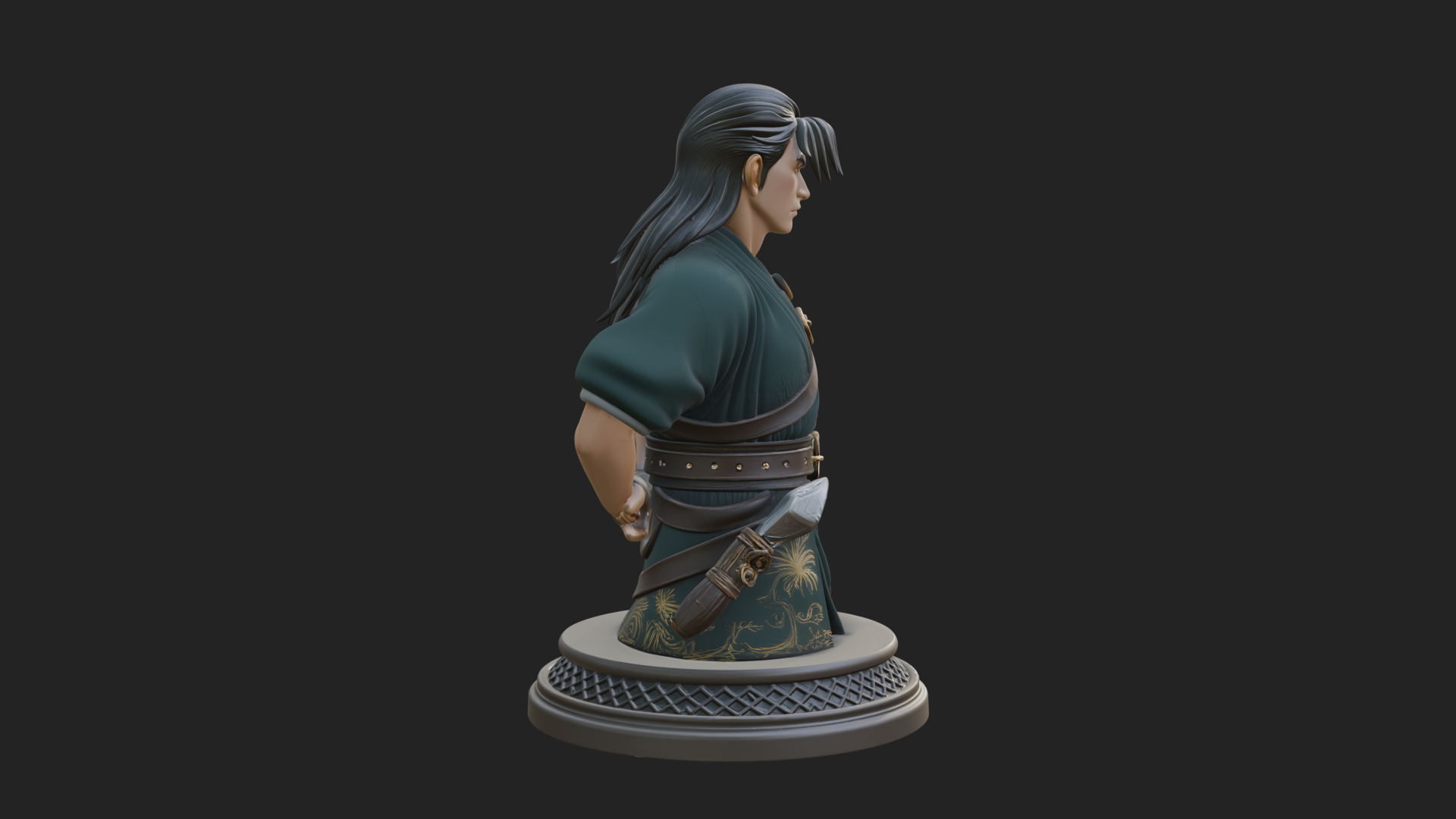 Coat Wearing Swordsman Bust Design 12 3D Print Model 3D Model