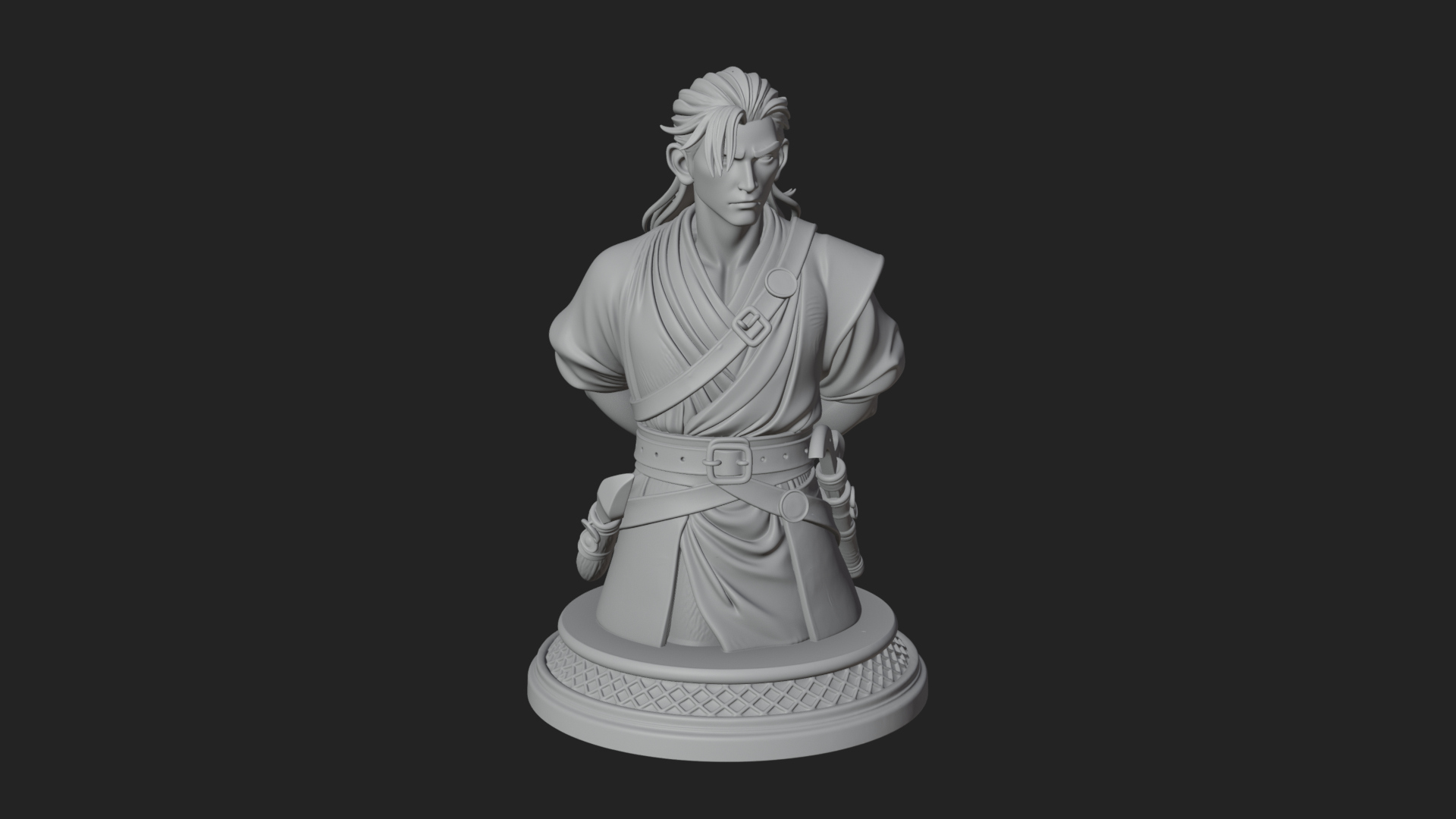 Coat Wearing Swordsman Bust Design 12 3D Print Model 3D Model