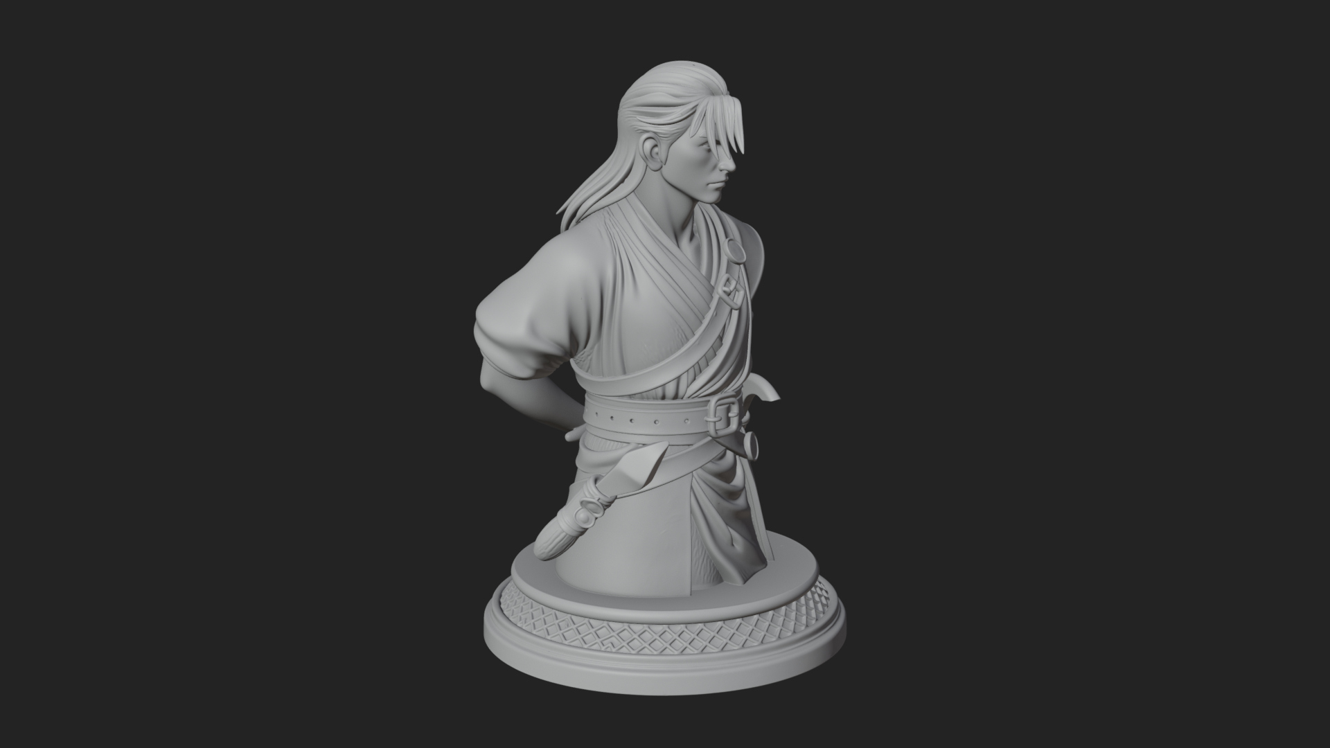 Coat Wearing Swordsman Bust Design 12 3D Print Model 3D Model