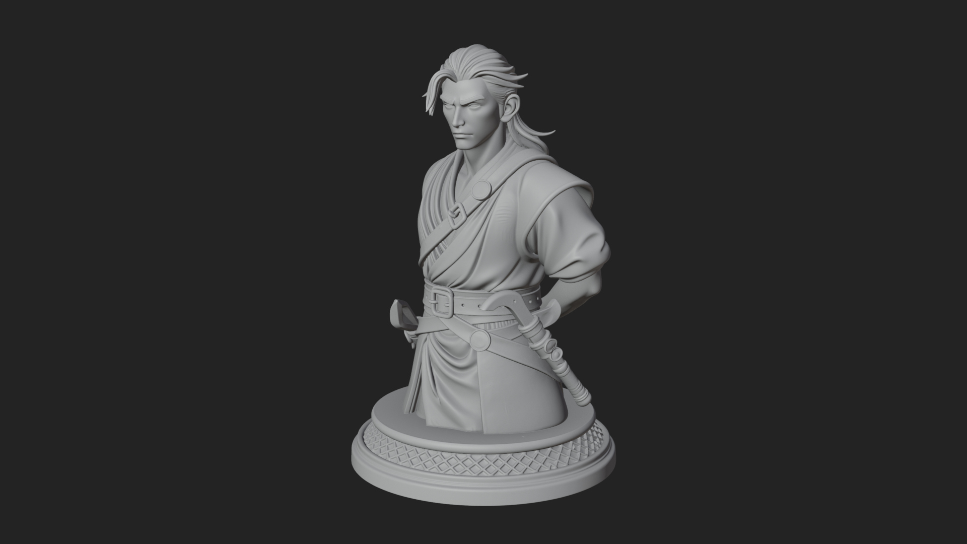 Coat Wearing Swordsman Bust Design 12 3D Print Model 3D Model