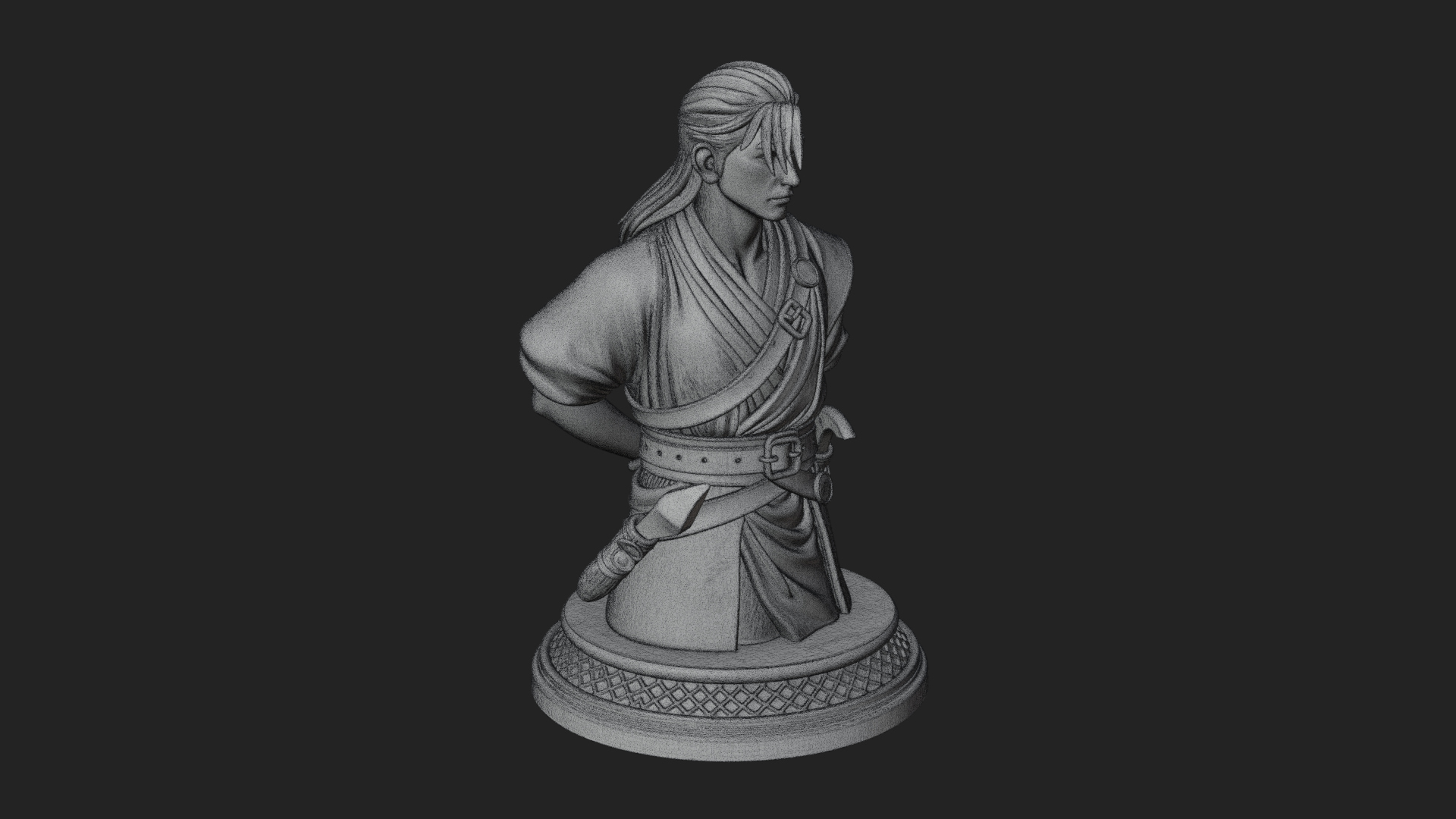 Coat Wearing Swordsman Bust Design 12 3D Print Model 3D Model