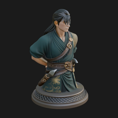Coat Wearing Swordsman Bust Design 12 3D Print Model