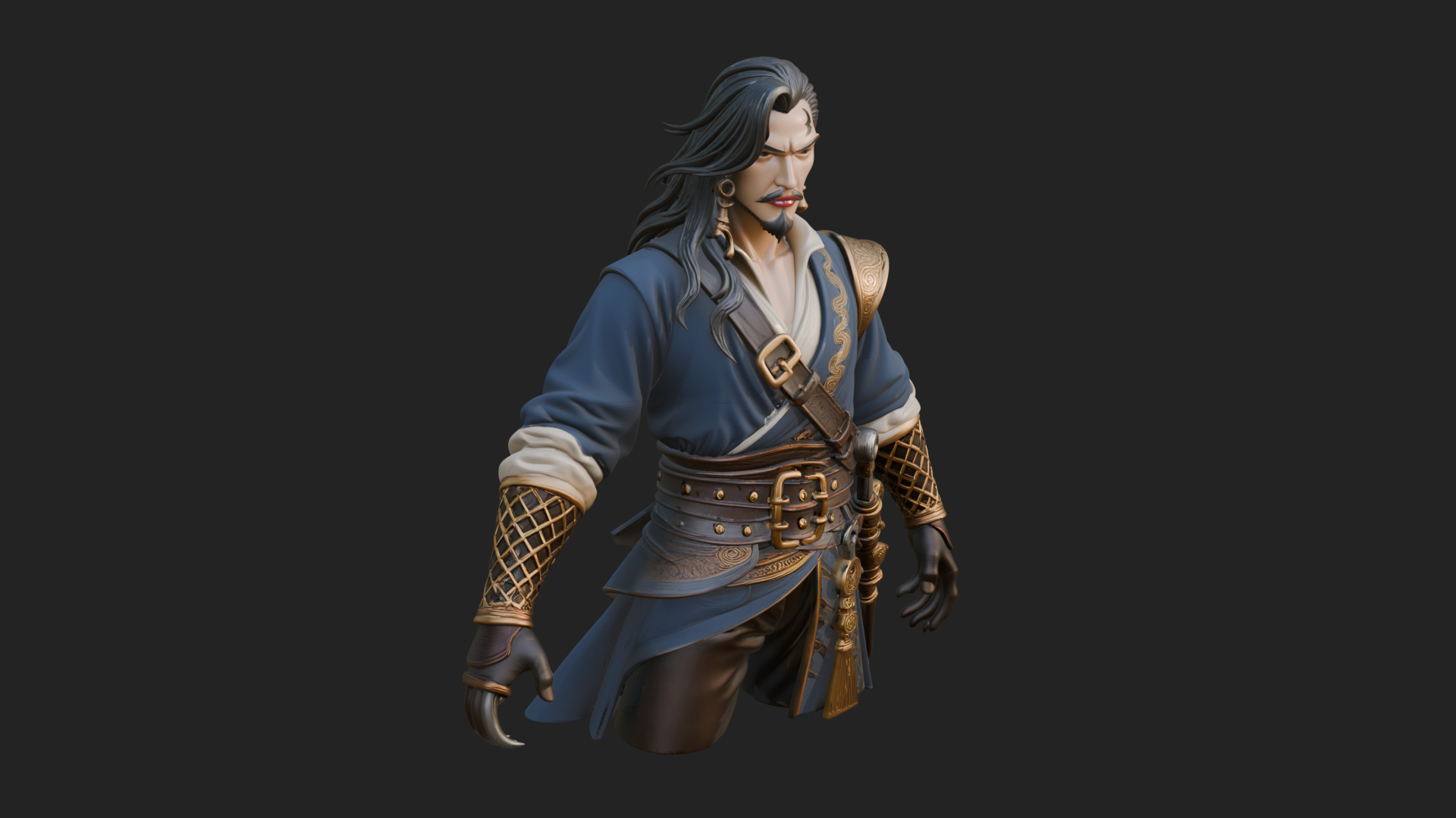 Coat Wearing Swordsman Bust Design 13 3D Print Model 3D Model
