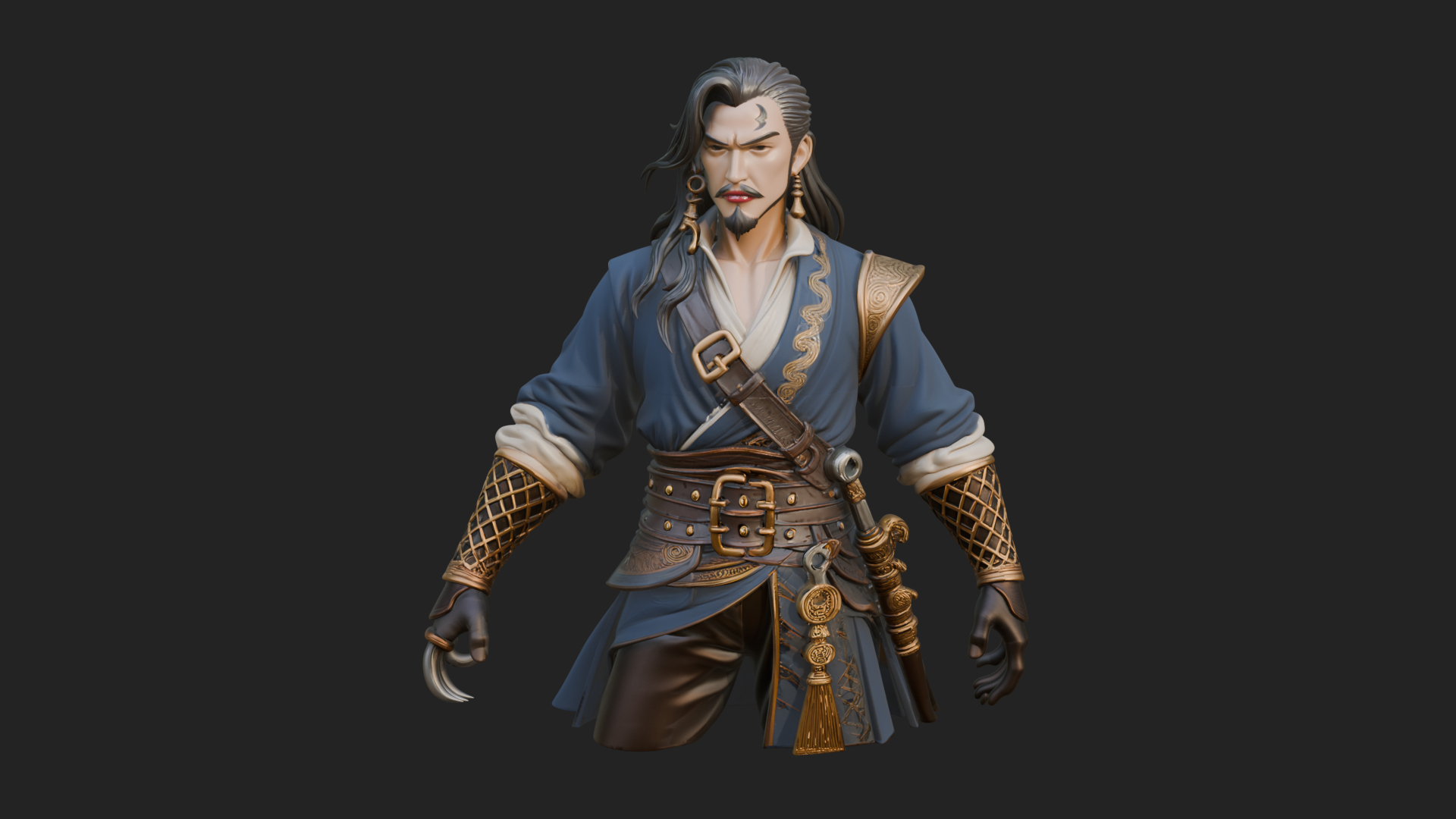 Coat Wearing Swordsman Bust Design 13 3D Print Model 3D Model