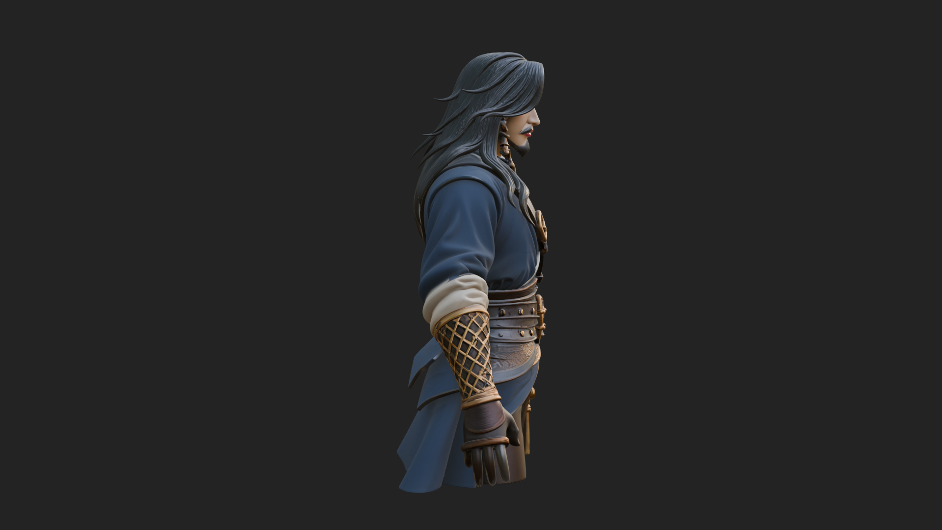 Coat Wearing Swordsman Bust Design 13 3D Print Model 3D Model