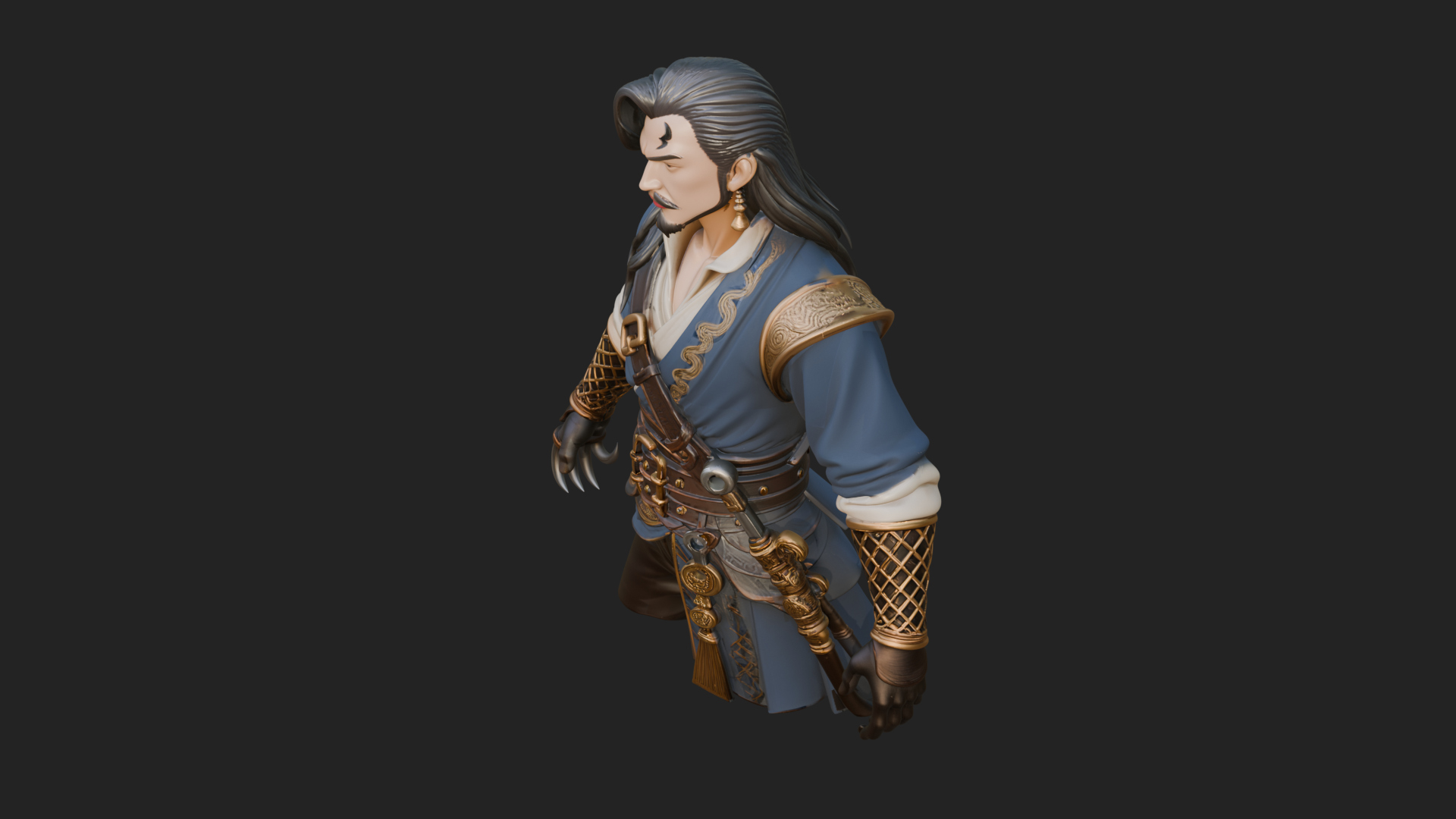 Coat Wearing Swordsman Bust Design 13 3D Print Model 3D Model