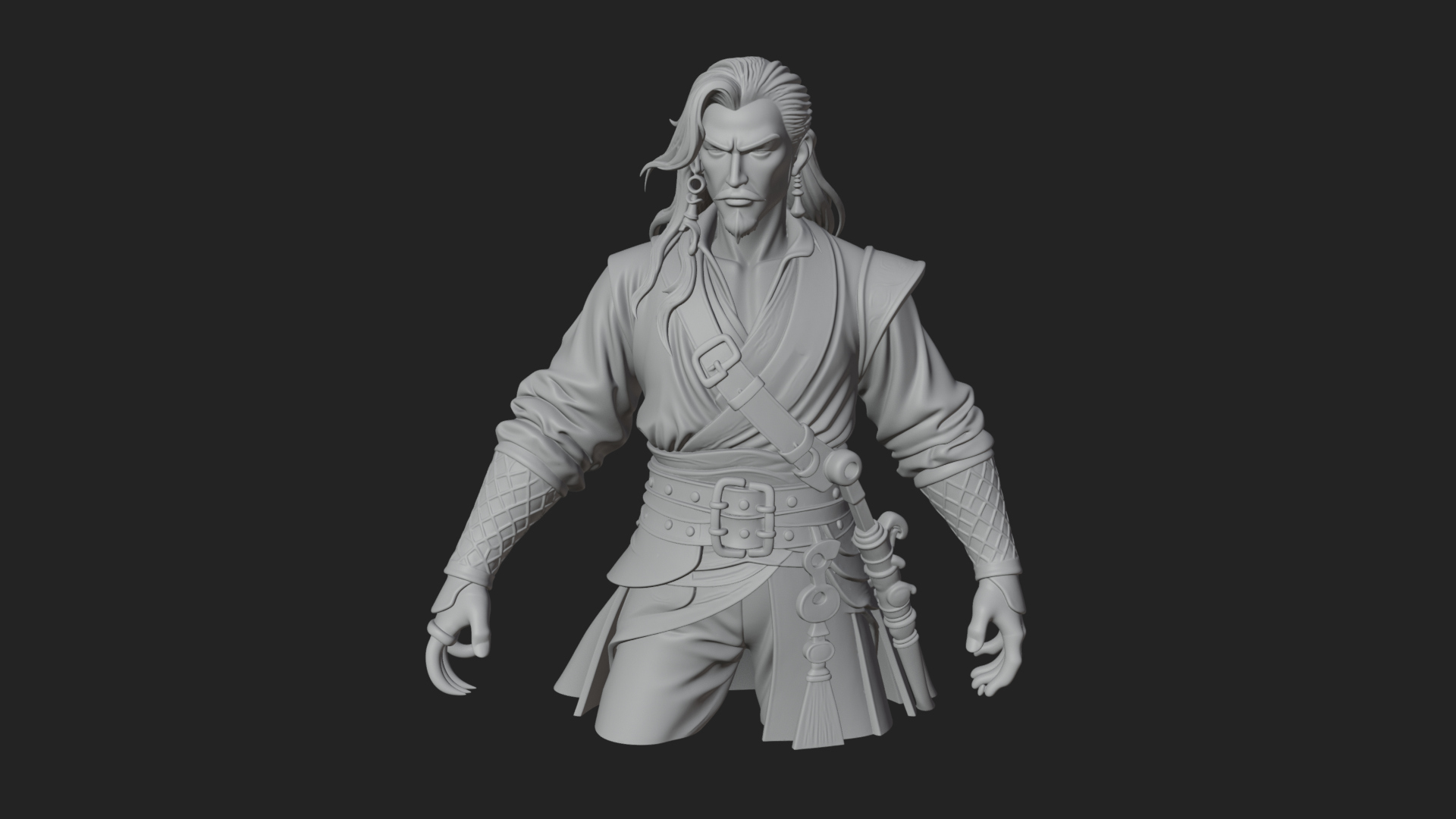 Coat Wearing Swordsman Bust Design 13 3D Print Model 3D Model