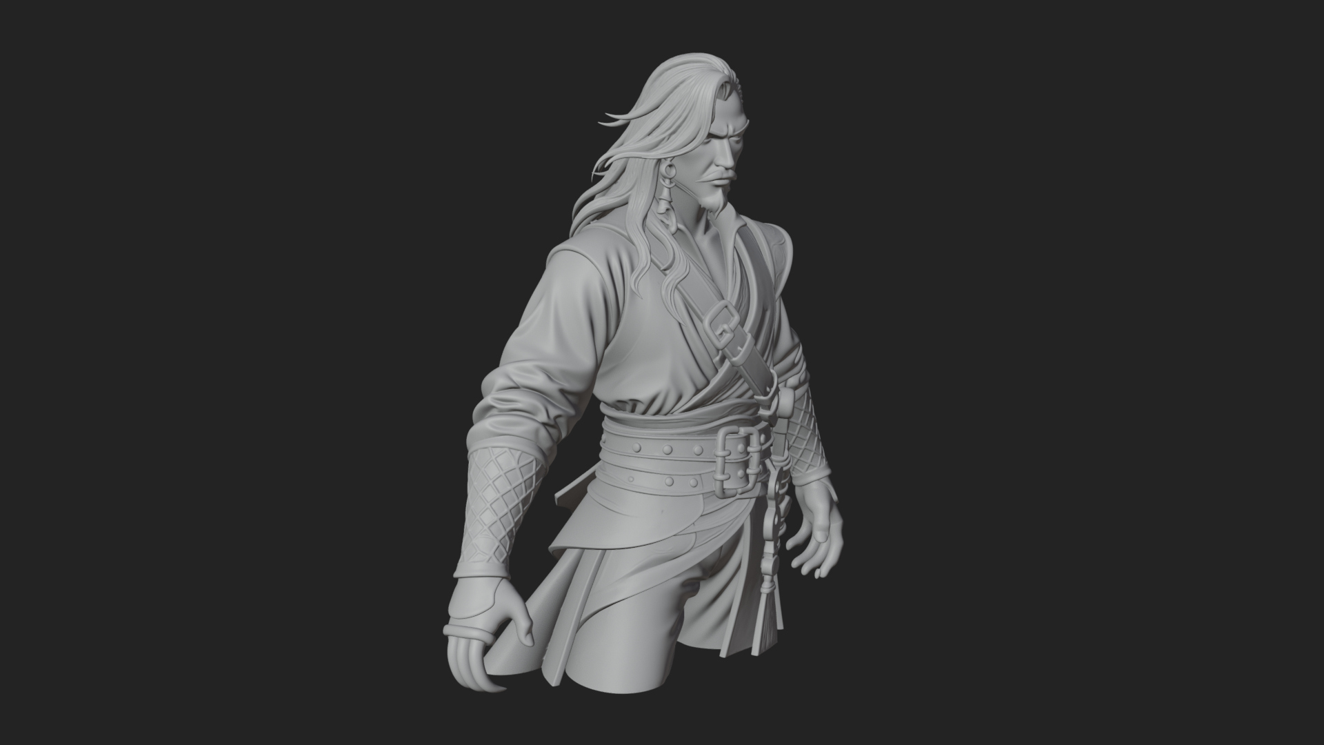 Coat Wearing Swordsman Bust Design 13 3D Print Model 3D Model