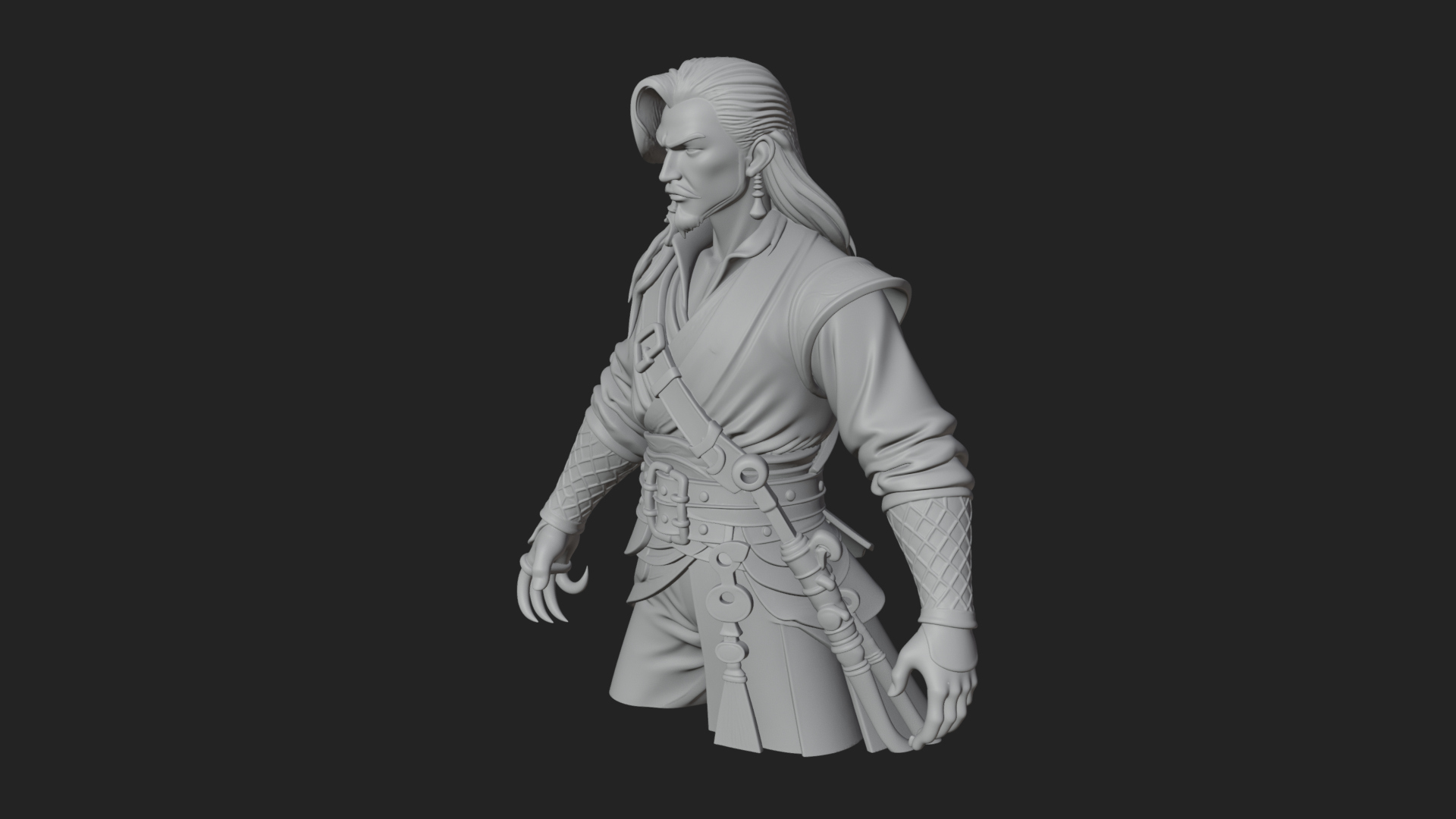 Coat Wearing Swordsman Bust Design 13 3D Print Model 3D Model