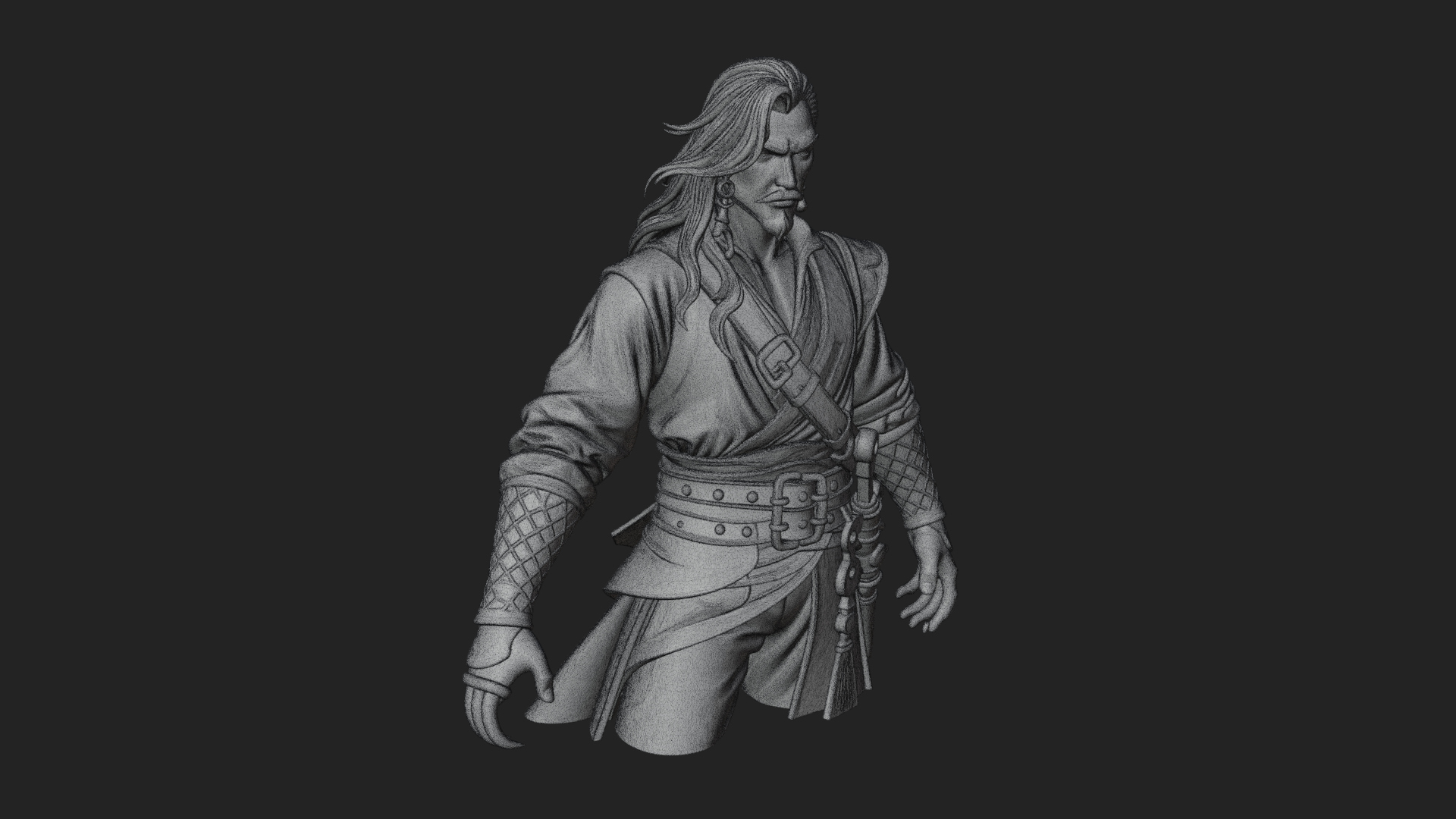 Coat Wearing Swordsman Bust Design 13 3D Print Model 3D Model