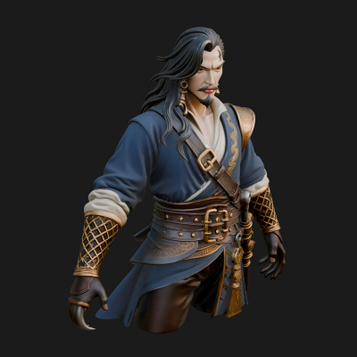 Coat Wearing Swordsman Bust Design 13 3D Print Model