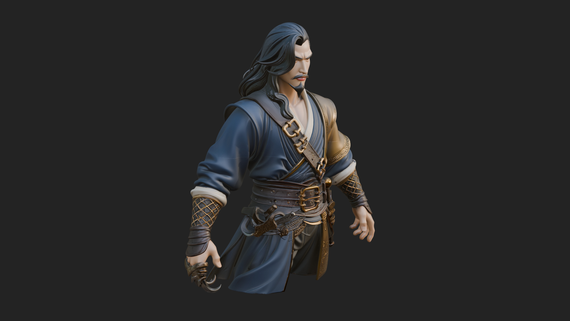 Coat Wearing Swordsman Bust Design 14 3D Print Model 3D Model
