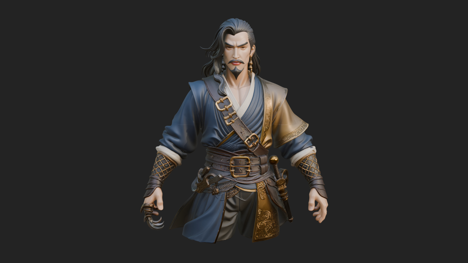 Coat Wearing Swordsman Bust Design 14 3D Print Model 3D Model