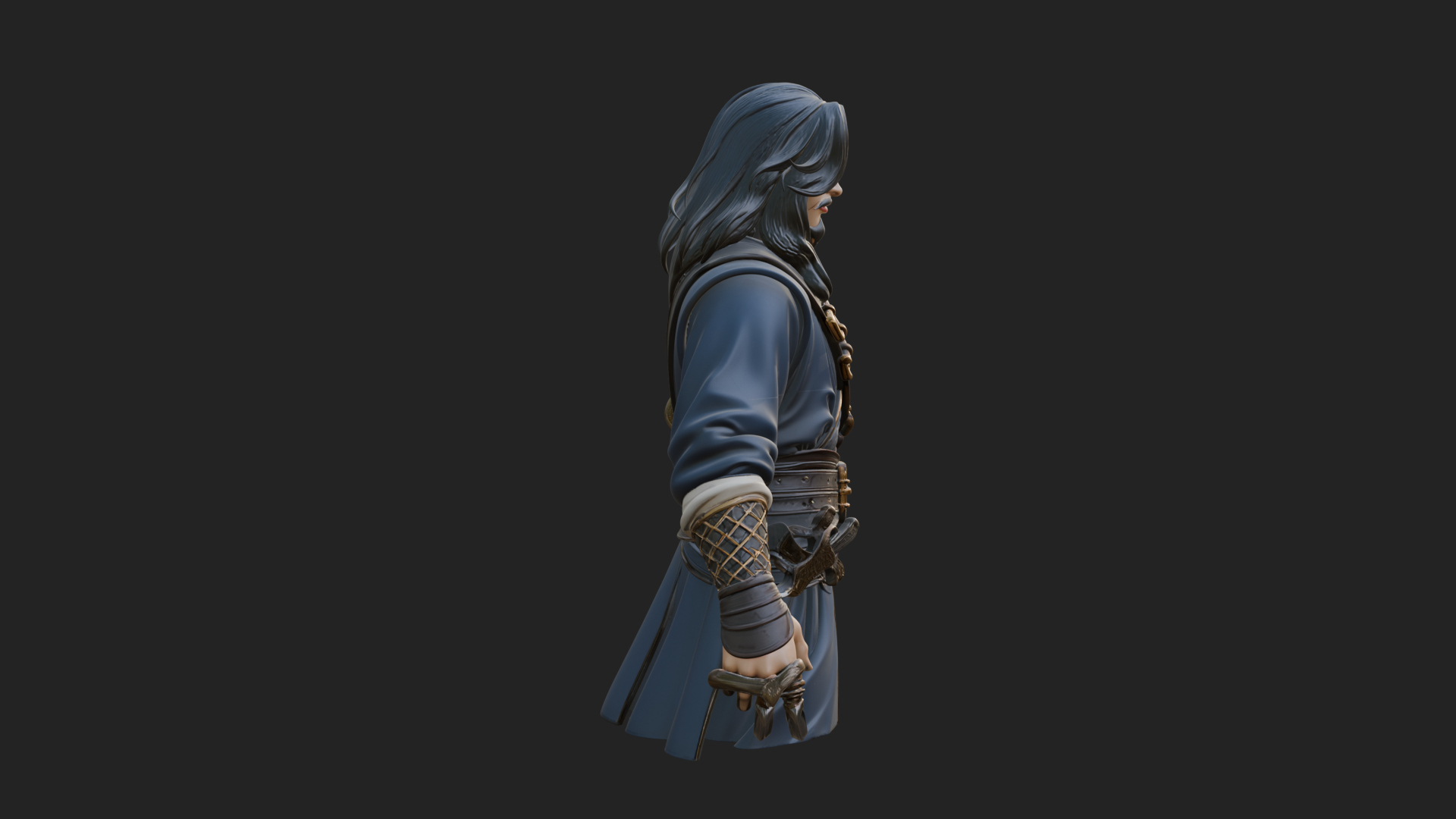 Coat Wearing Swordsman Bust Design 14 3D Print Model 3D Model