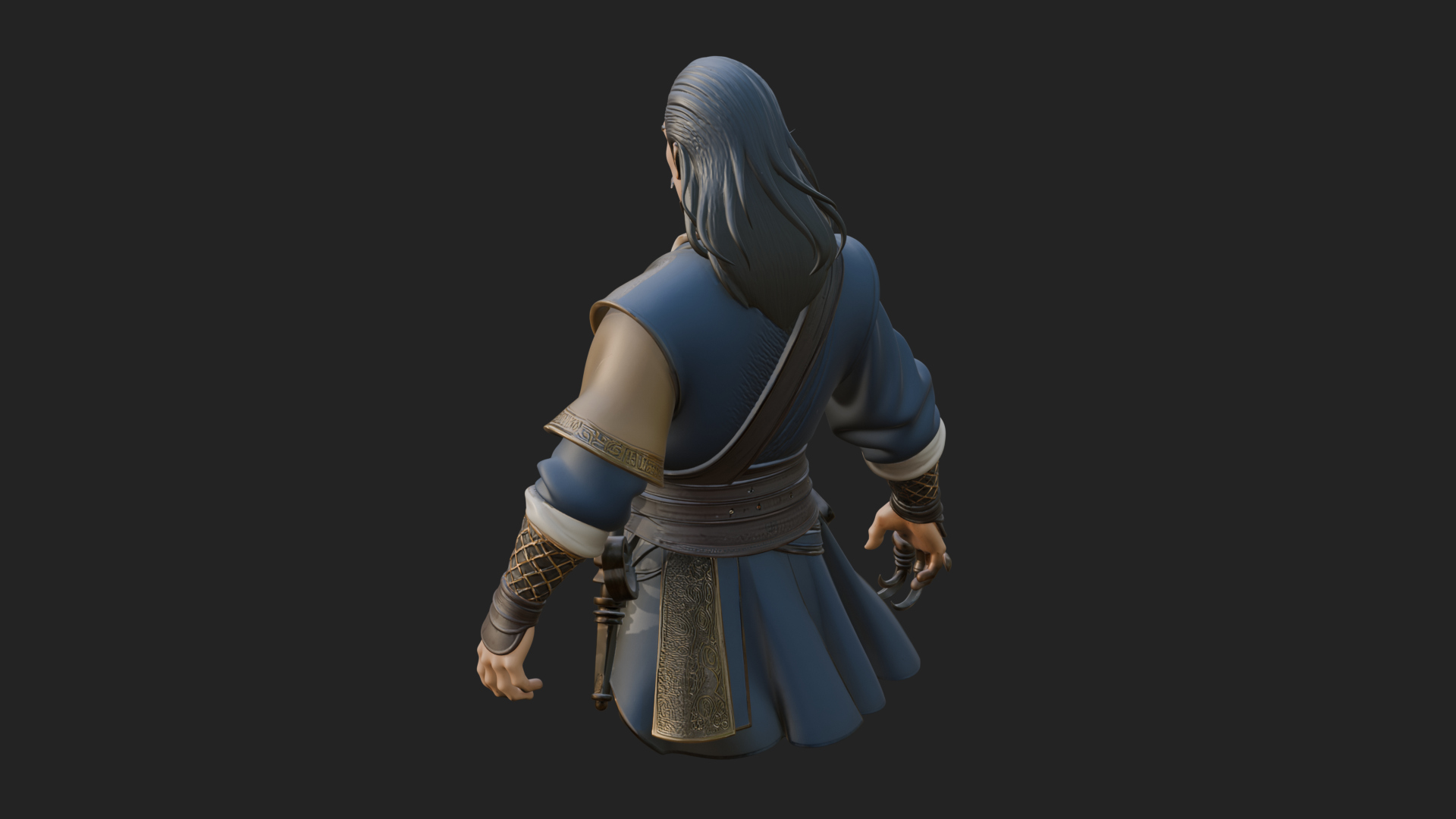 Coat Wearing Swordsman Bust Design 14 3D Print Model 3D Model