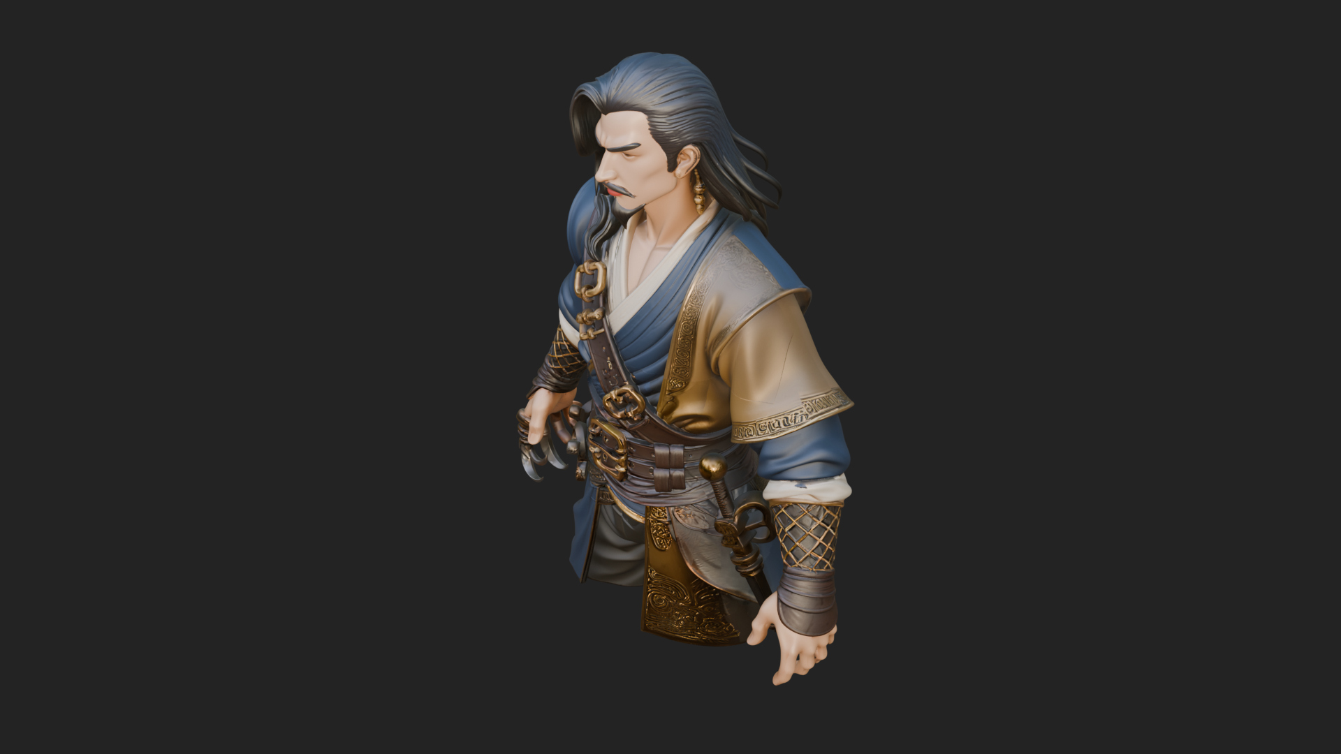 Coat Wearing Swordsman Bust Design 14 3D Print Model 3D Model