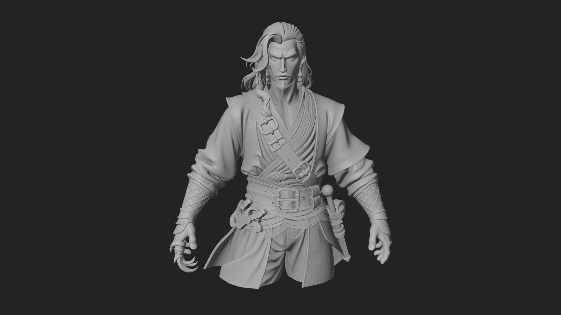 Coat Wearing Swordsman Bust Design 14 3D Print Model 3D Model