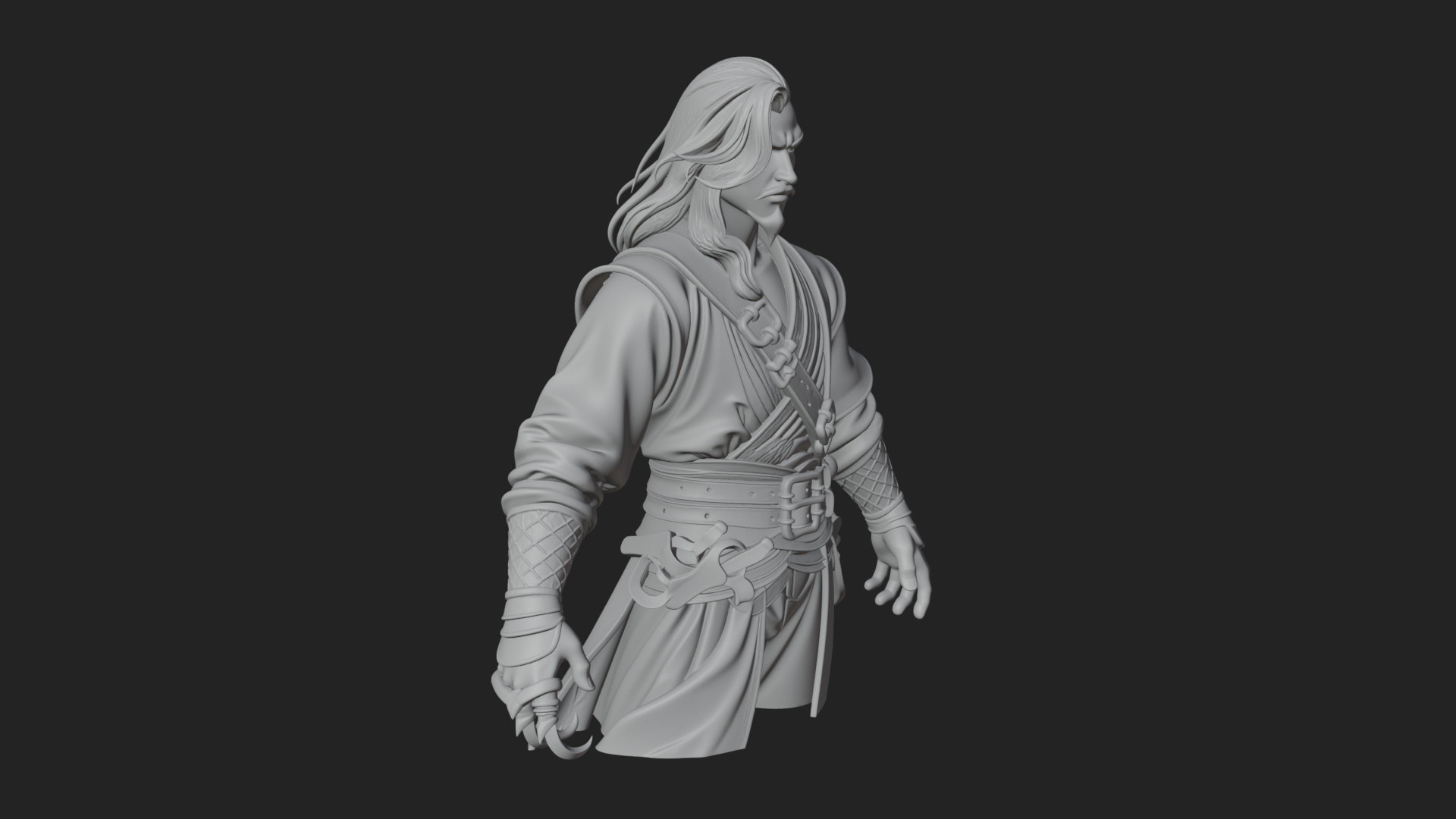 Coat Wearing Swordsman Bust Design 14 3D Print Model 3D Model