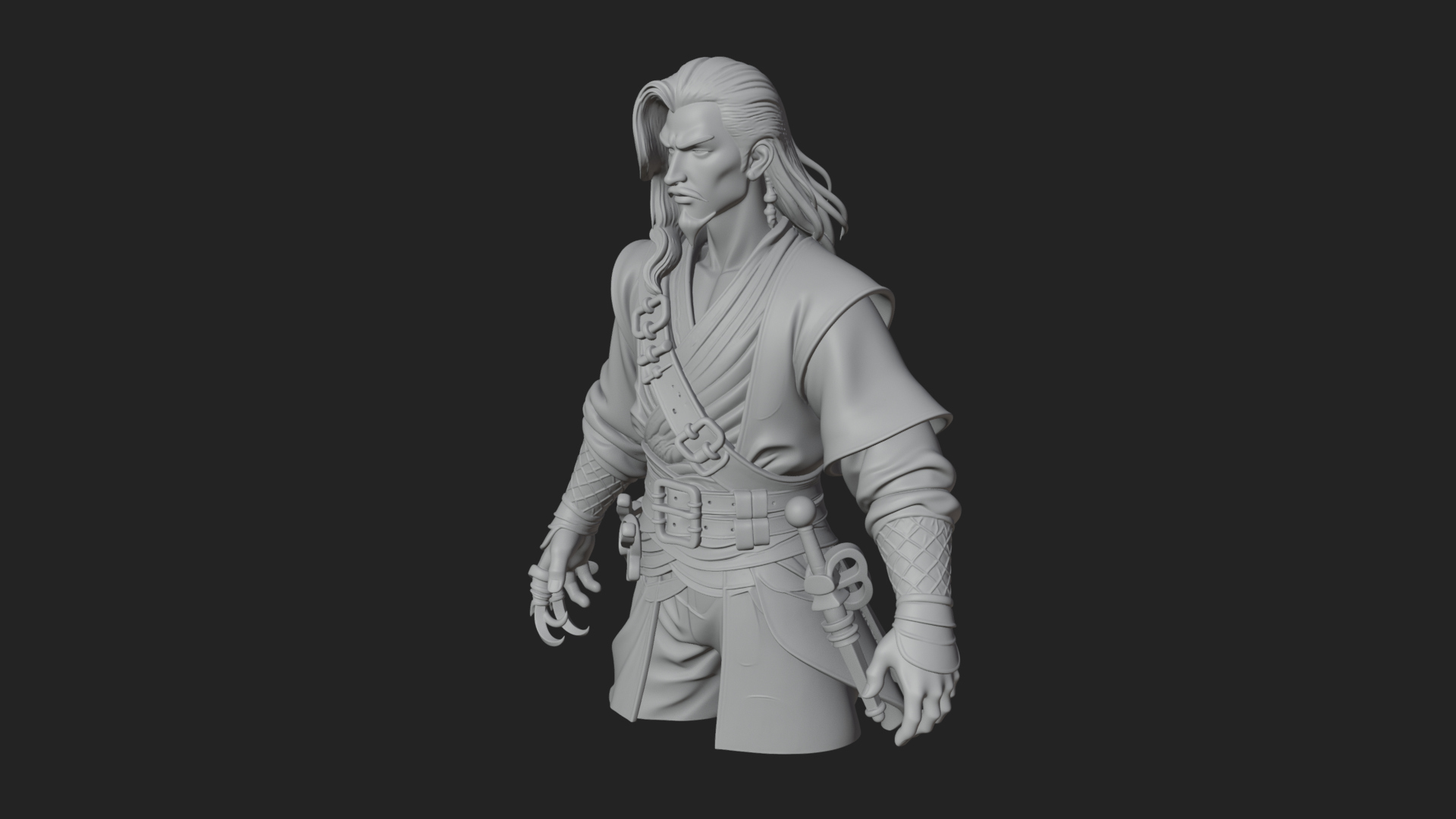 Coat Wearing Swordsman Bust Design 14 3D Print Model 3D Model