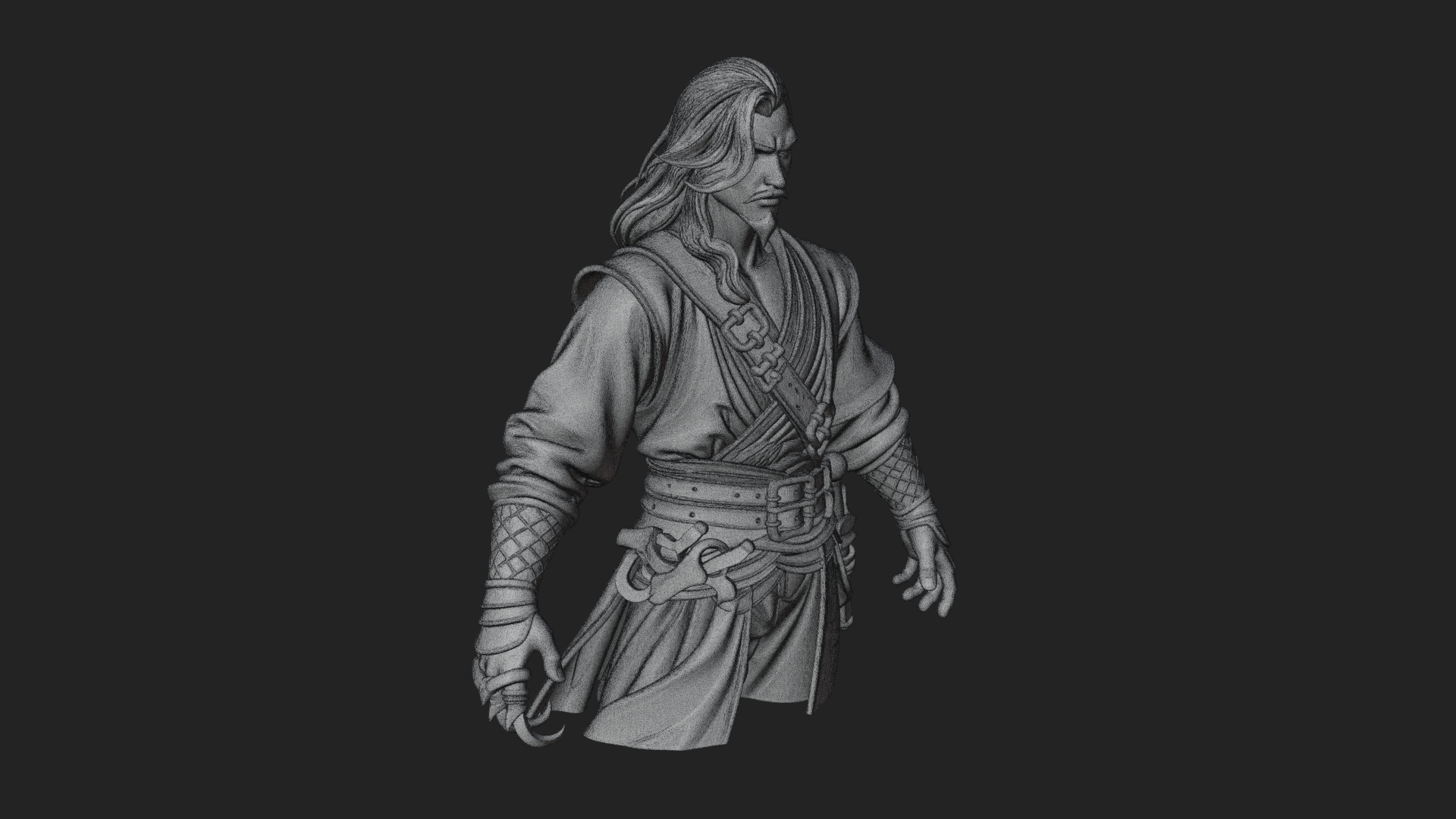 Coat Wearing Swordsman Bust Design 14 3D Print Model 3D Model